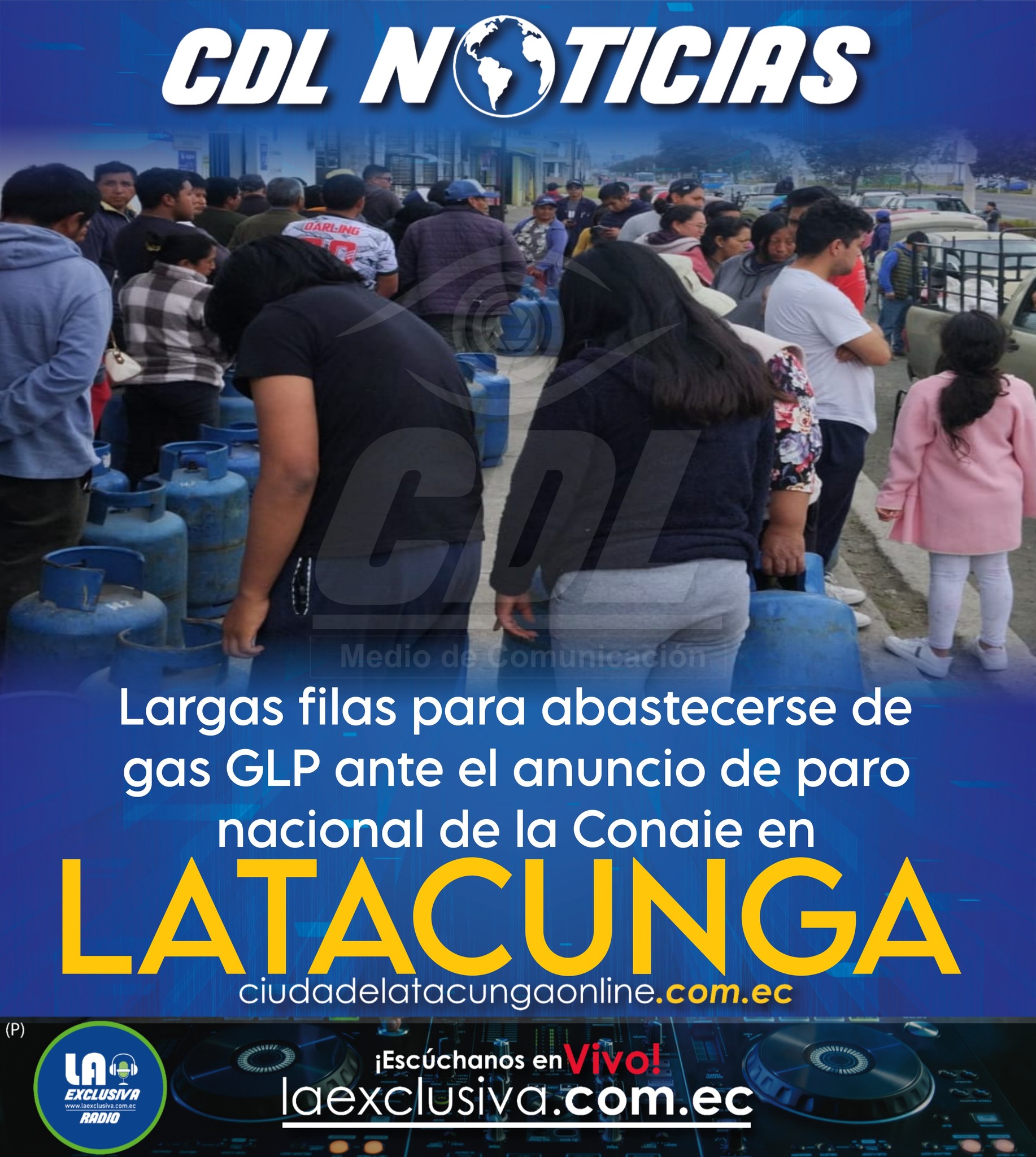 Largas filas para abastecerse de gas GLP ante el anuncio de paro nacional de la Conaie en Latacunga