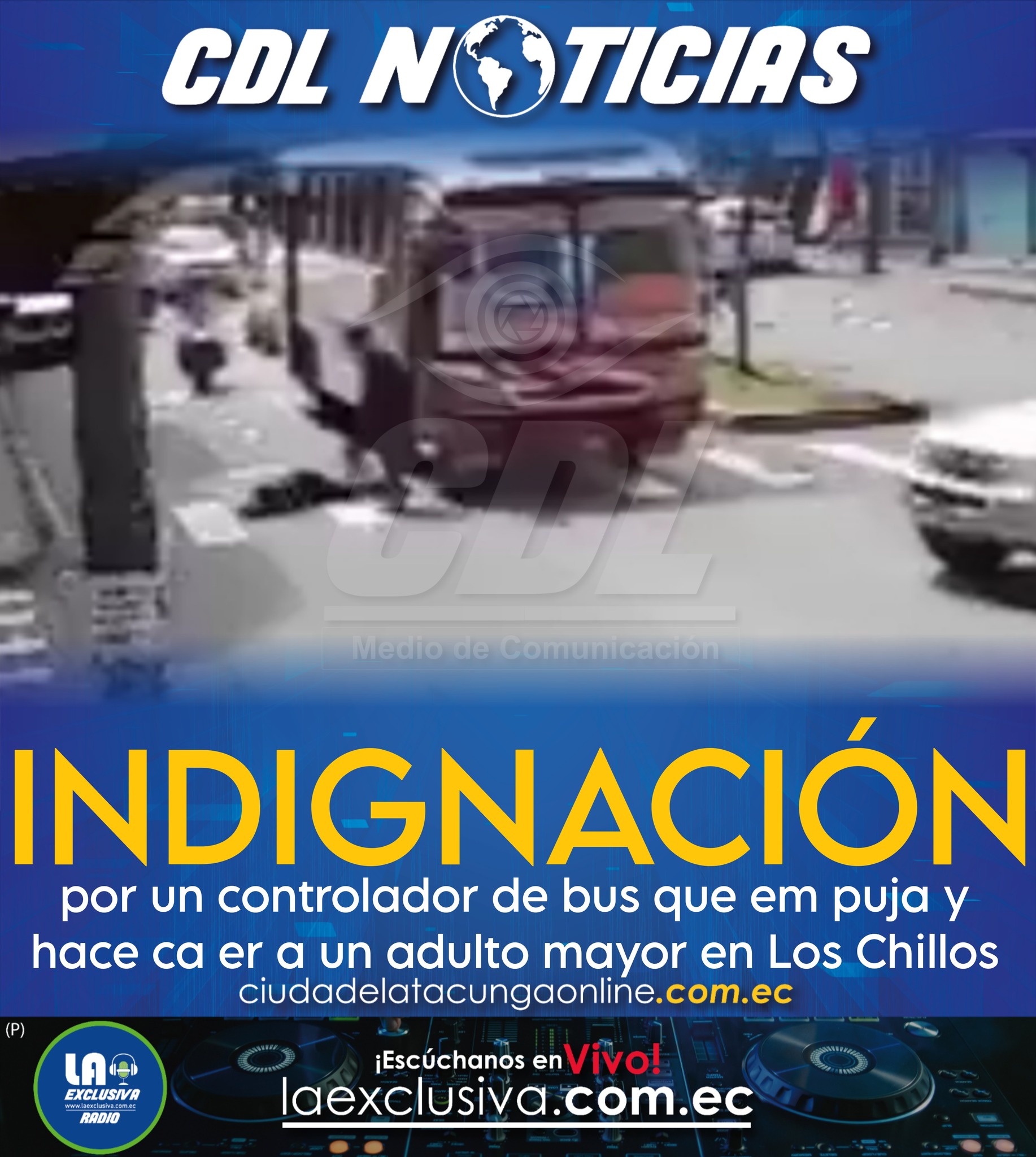 Indignación por un controlador de bus que empuja y hace caer a un adulto mayor en Los Chillos