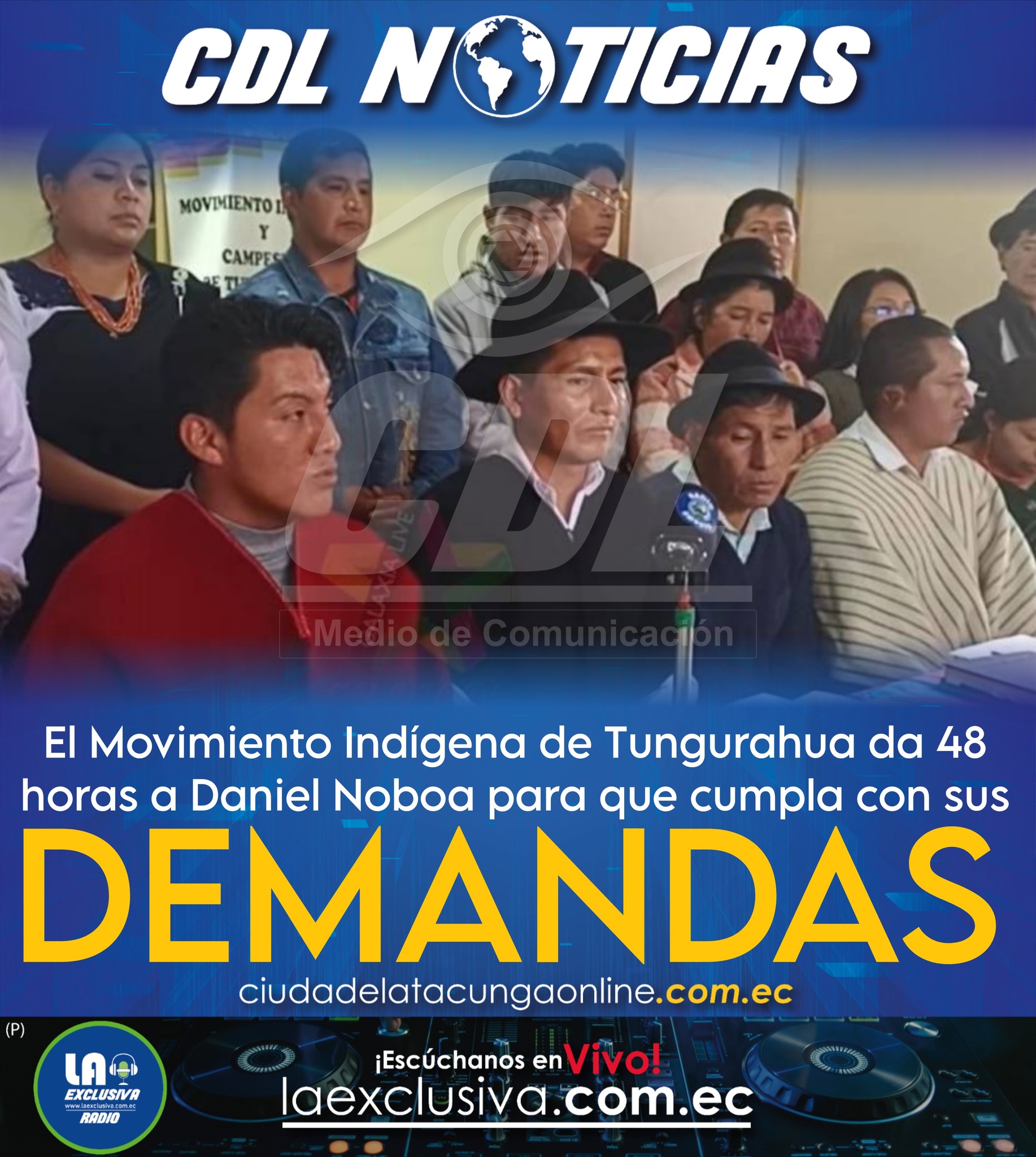 El Movimiento Indígena de Tungurahua da 48 horas a Daniel Noboa para que cumpla con sus demandas