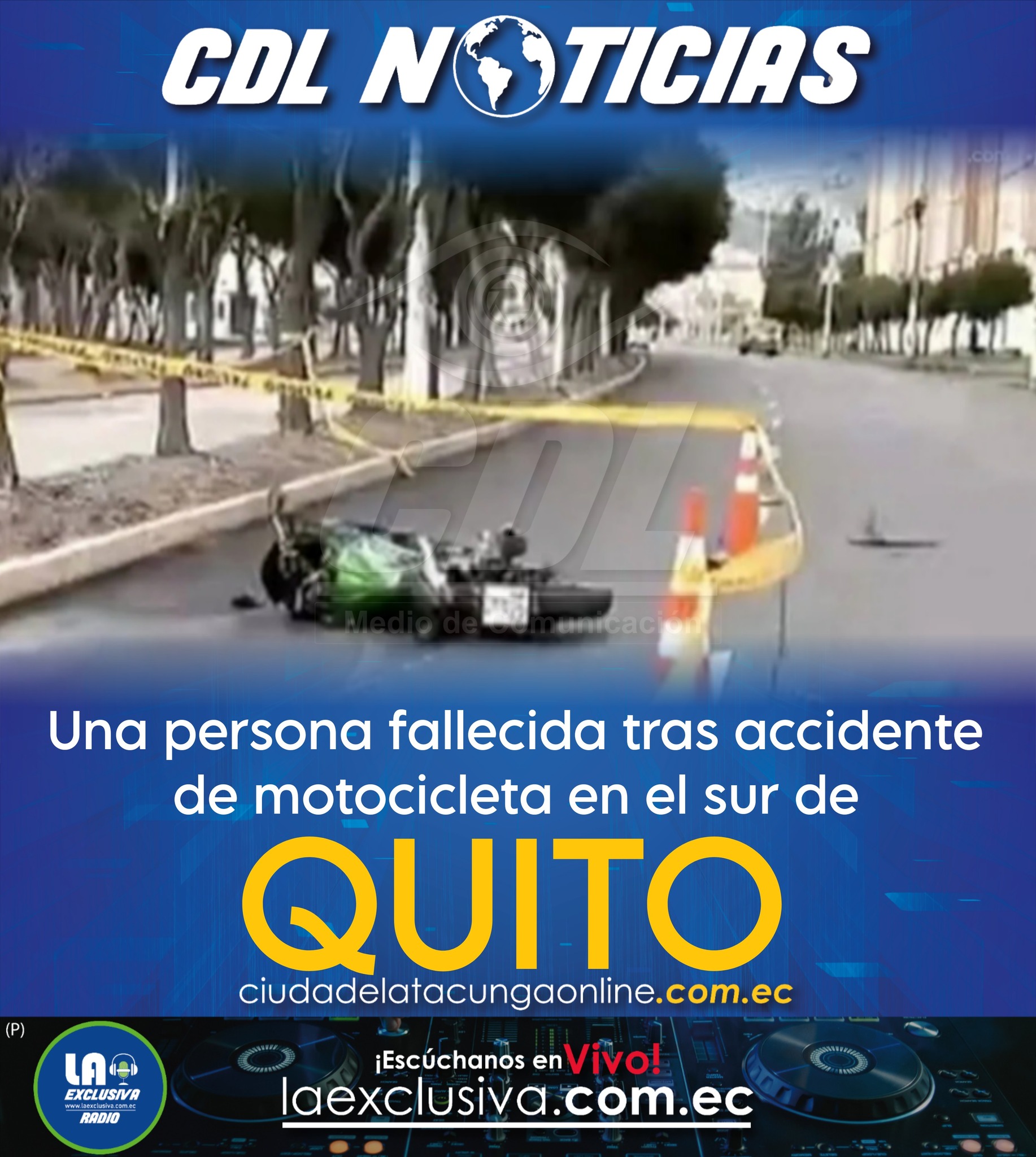Una persona fallecida tras accidente de motocicleta en el sur de Quito