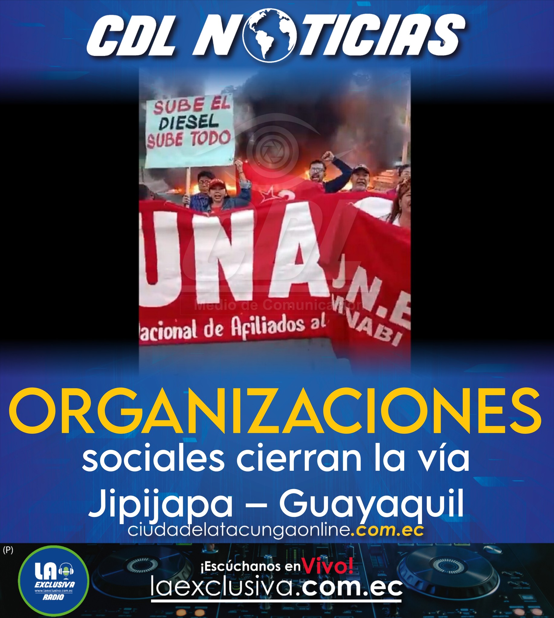 Organizaciones sociales cierran la vía Jipijapa – Guayaquil
