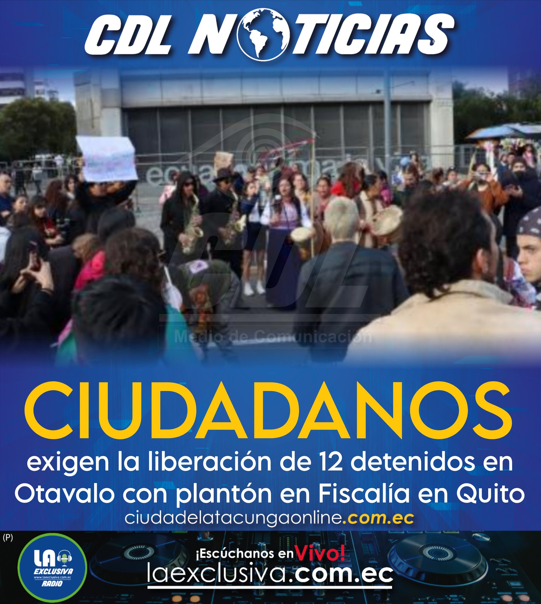 Ciudadanos exigen la liberación de 12 detenidos en Otavalo con plantón en Fiscalía en Quito