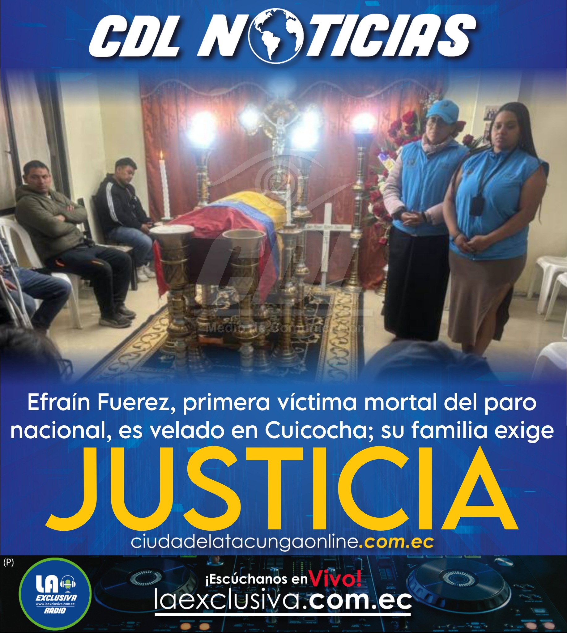 Efraín Fuerez, primera víctima mortal del paro nacional, es velado en Cuicocha; su familia exige justicia