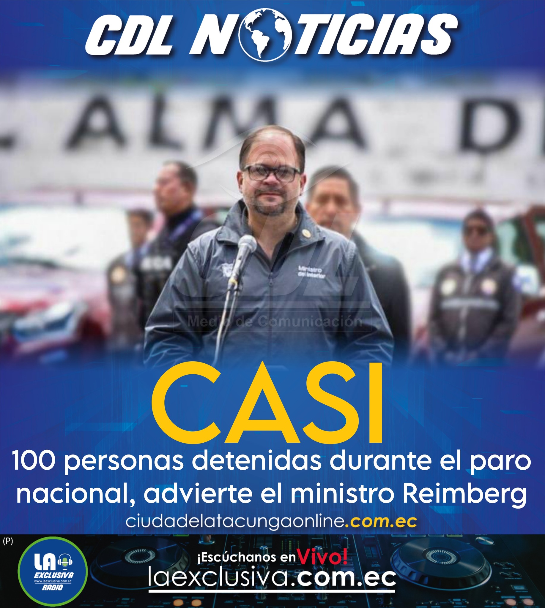 Casi 100 personas detenidas durante el paro nacional, advierte el ministro Reimberg