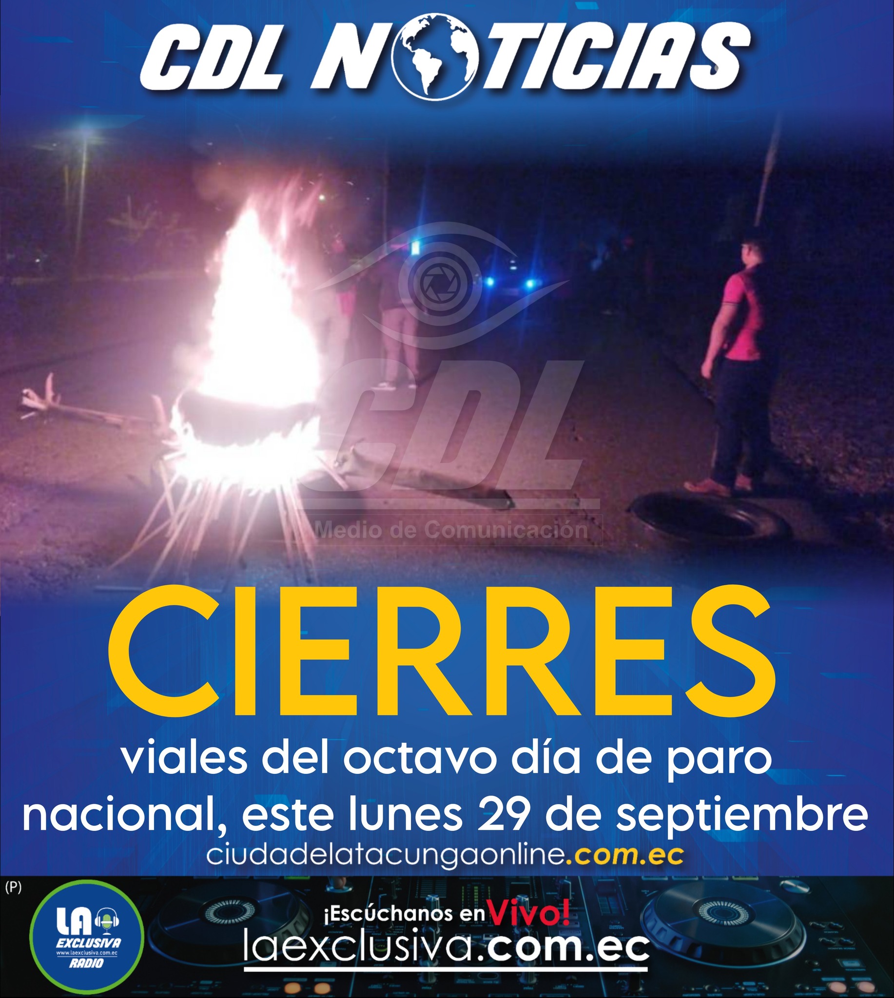 Estos son los cierres viales del octavo día de paro nacional, este lunes 29 de septiembre