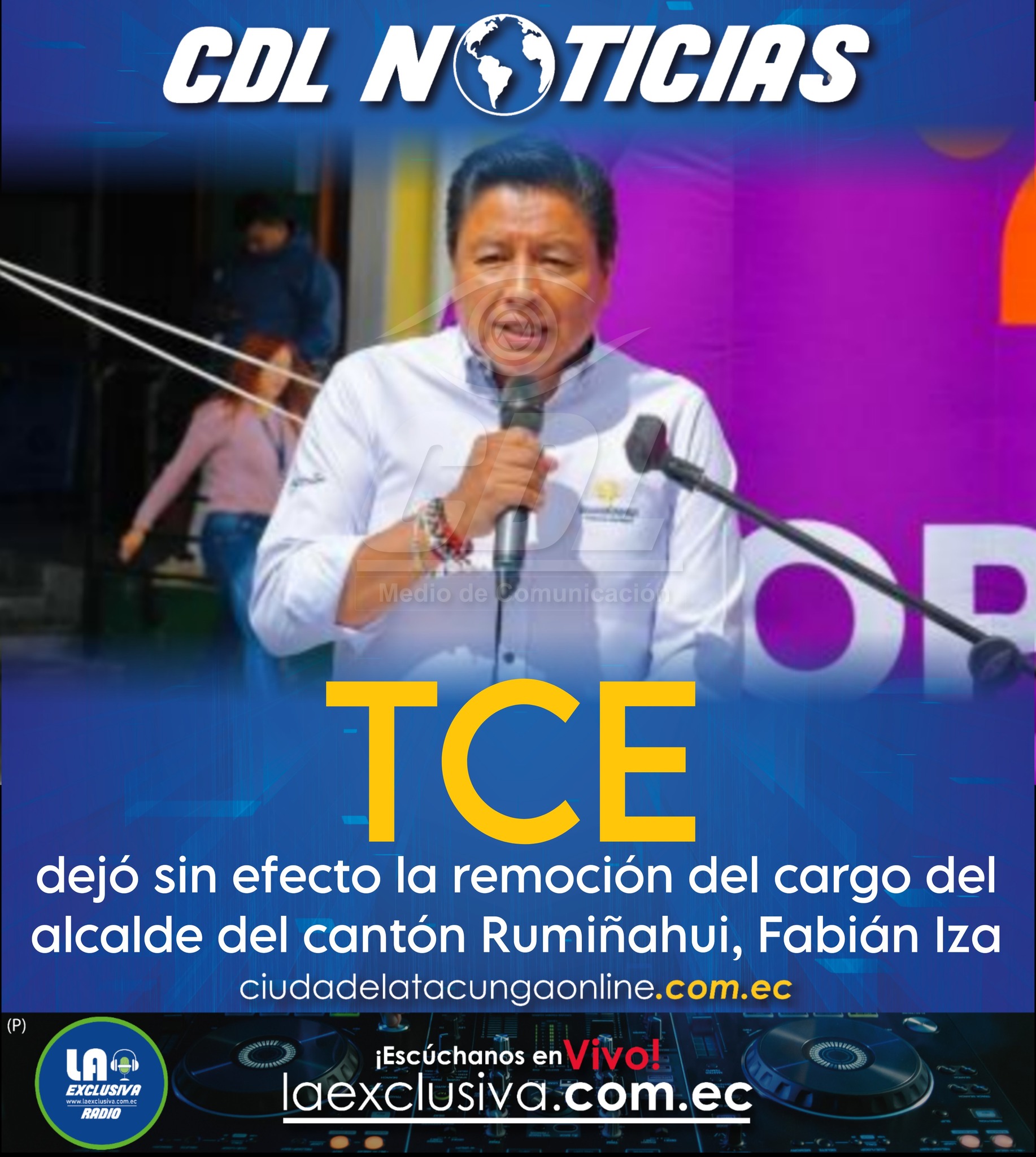 TCE dejó sin efecto la remoción del cargo del alcalde del cantón Rumiñahui, Fabián Iza