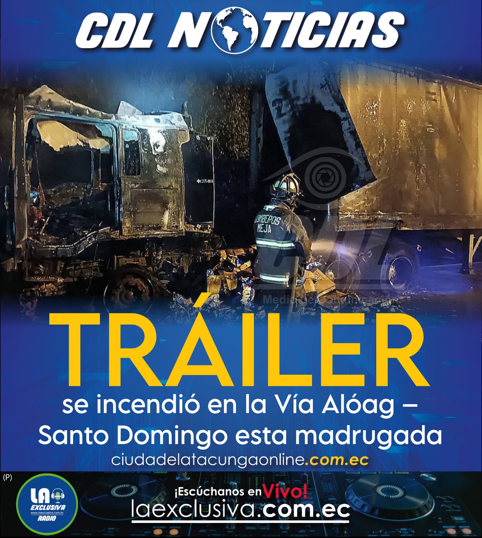 Un tráiler se incendió en la Vía Alóag – Santo Domingo esta madrugada