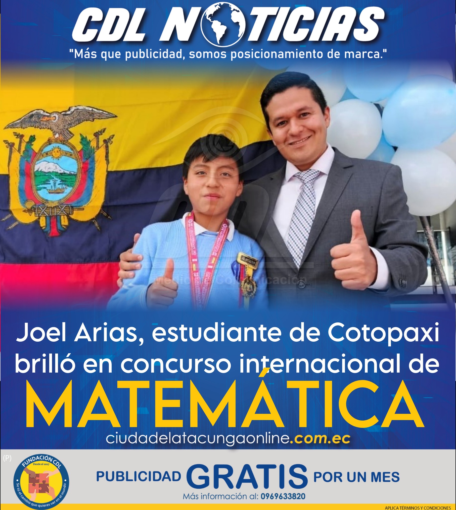 Joel Arias, estudiante de Cotopaxi brilló en concurso internacional de Matemática