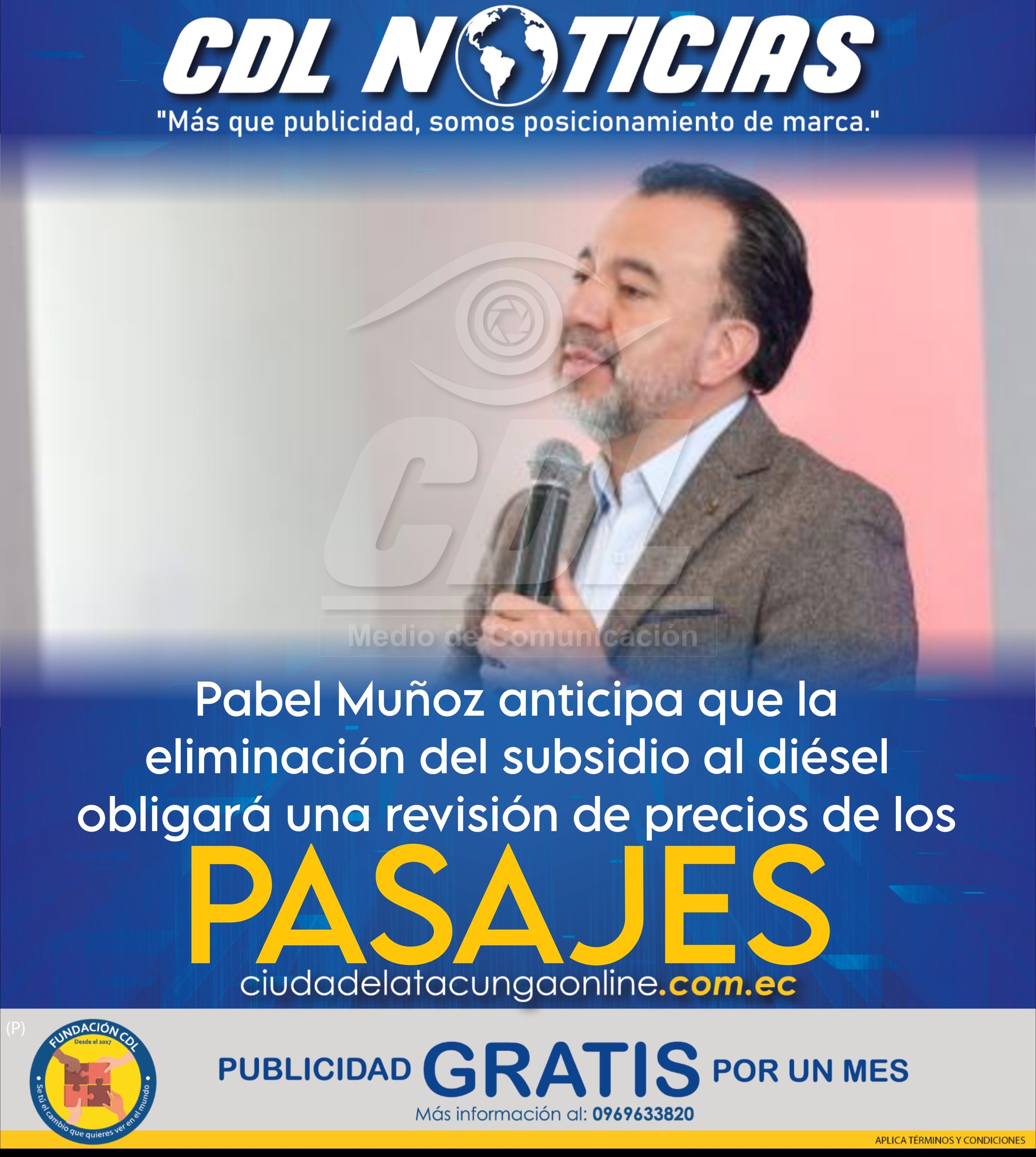 Pabel Muñoz anticipa que la eliminación del subsidio al diésel obligará una revisión de precios de los pasajes