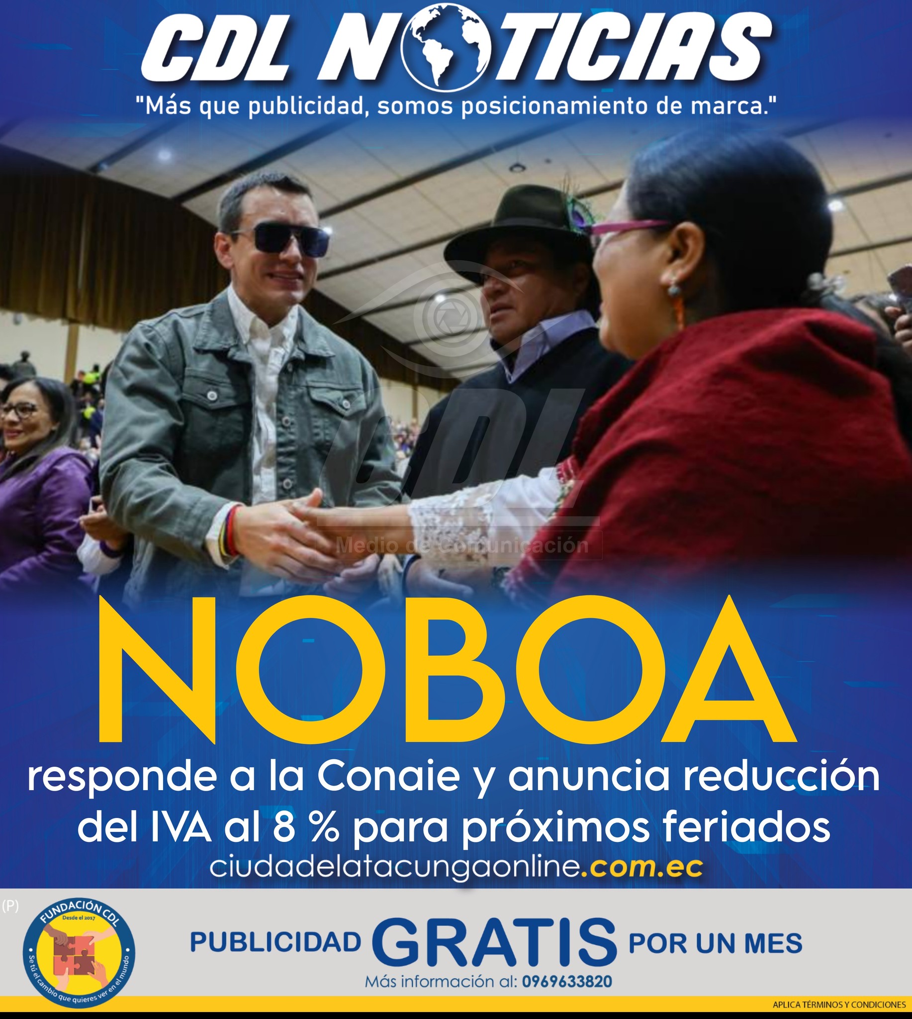 Noboa responde a la Conaie y anuncia reducción del IVA al 8 % para próximos feriados