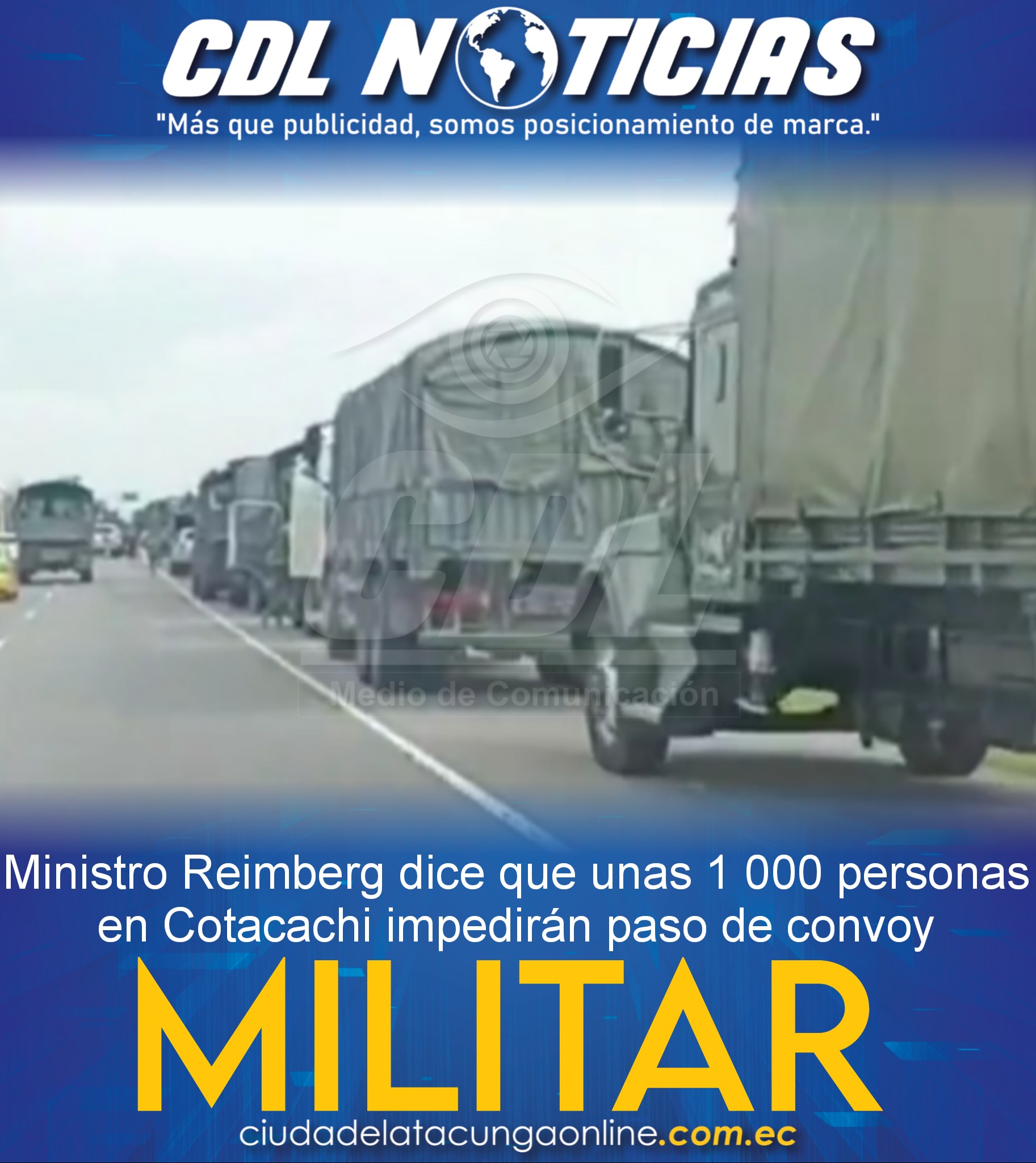 Ministro Reimberg dice que unas 1 000 personas en Cotacachi impedirán paso de convoy militar