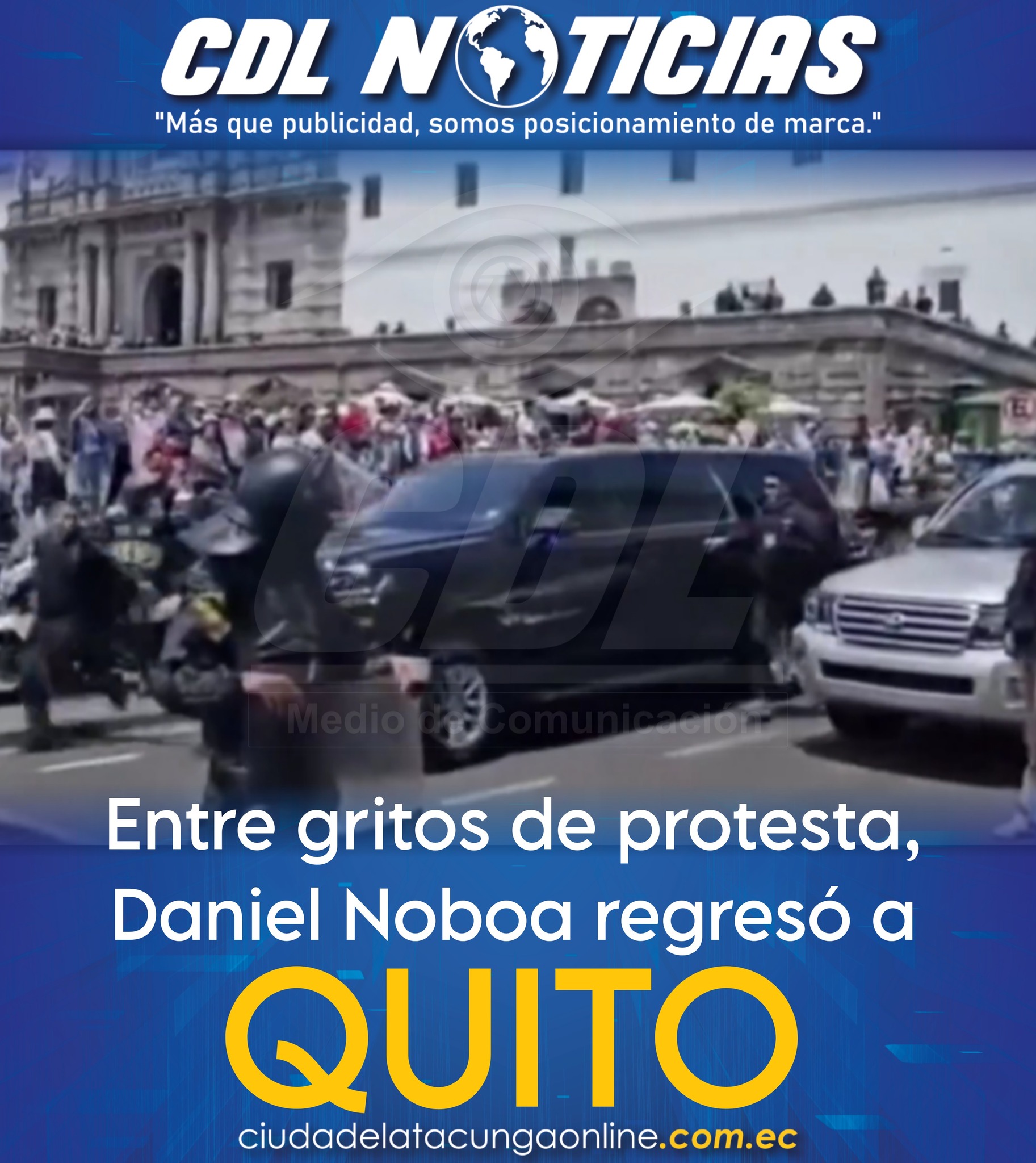 Entre gritos de protesta, Daniel Noboa regresó a Quito