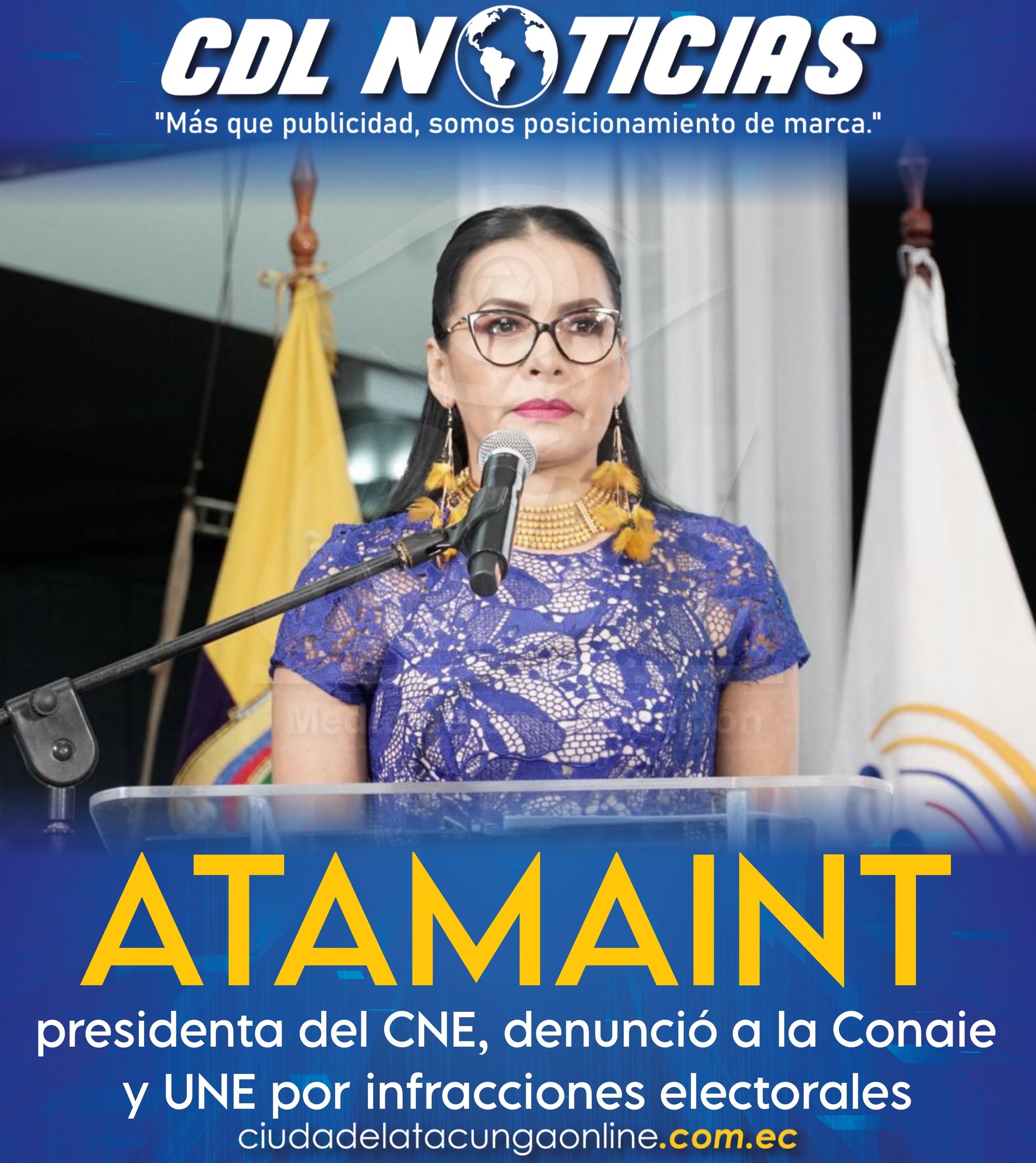 Diana Atamaint, presidenta del CNE, denunció a la Conaie y UNE por infracciones electorales