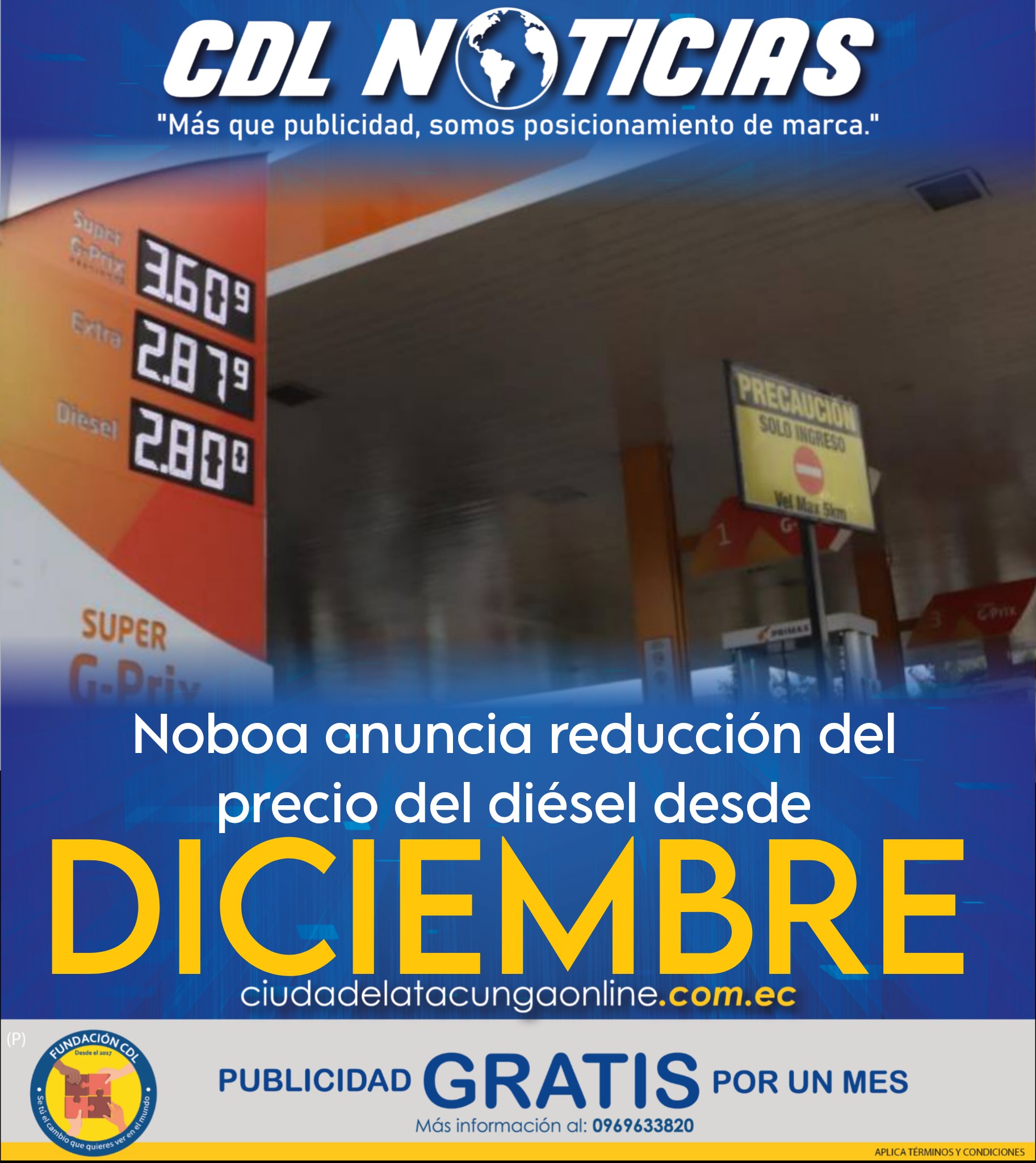 Daniel Noboa anuncia reducción del precio del diésel desde diciembre