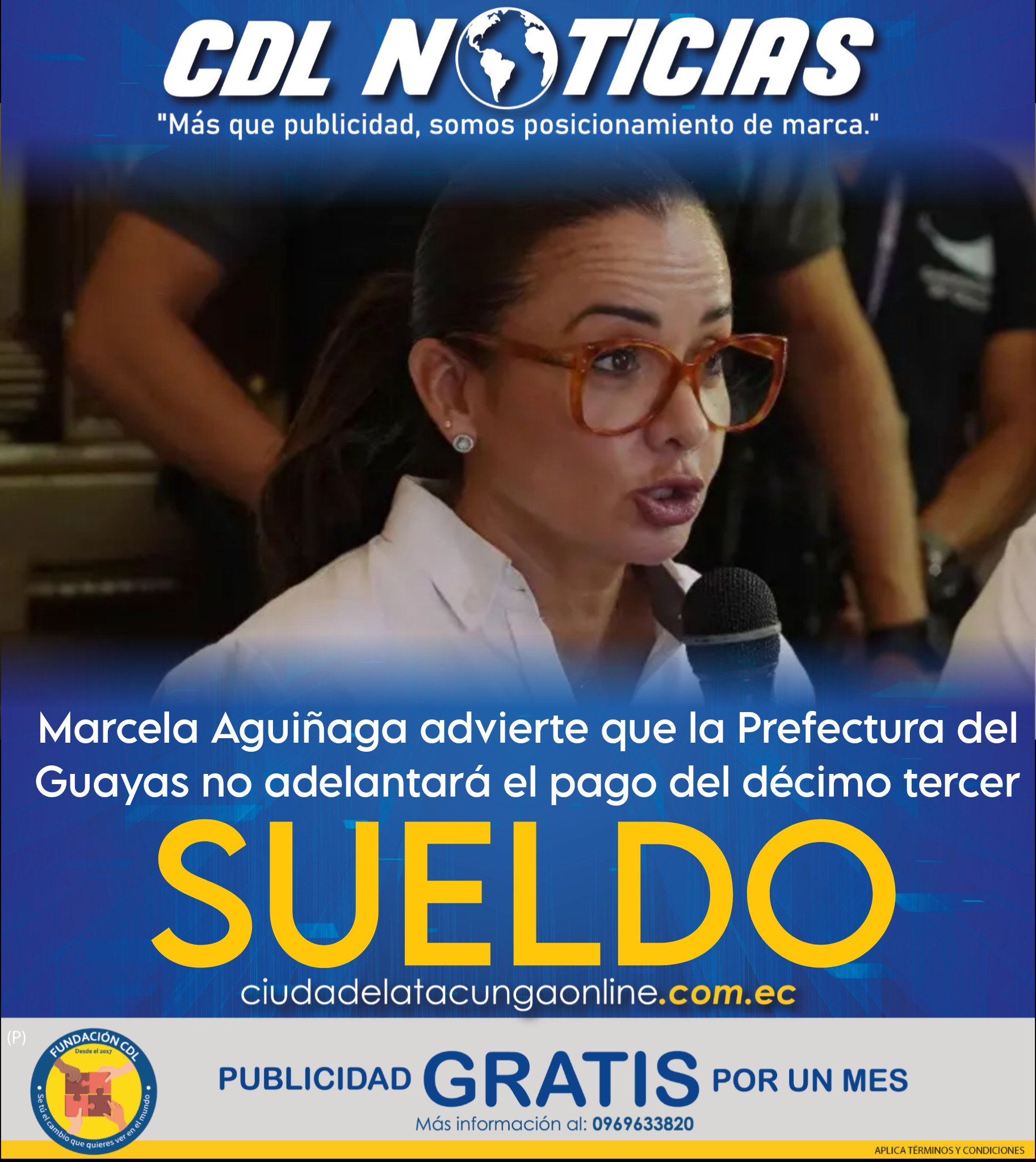 Marcela Aguiñaga advierte que la Prefectura del Guayas no adelantará el pago del décimo tercer sueldo