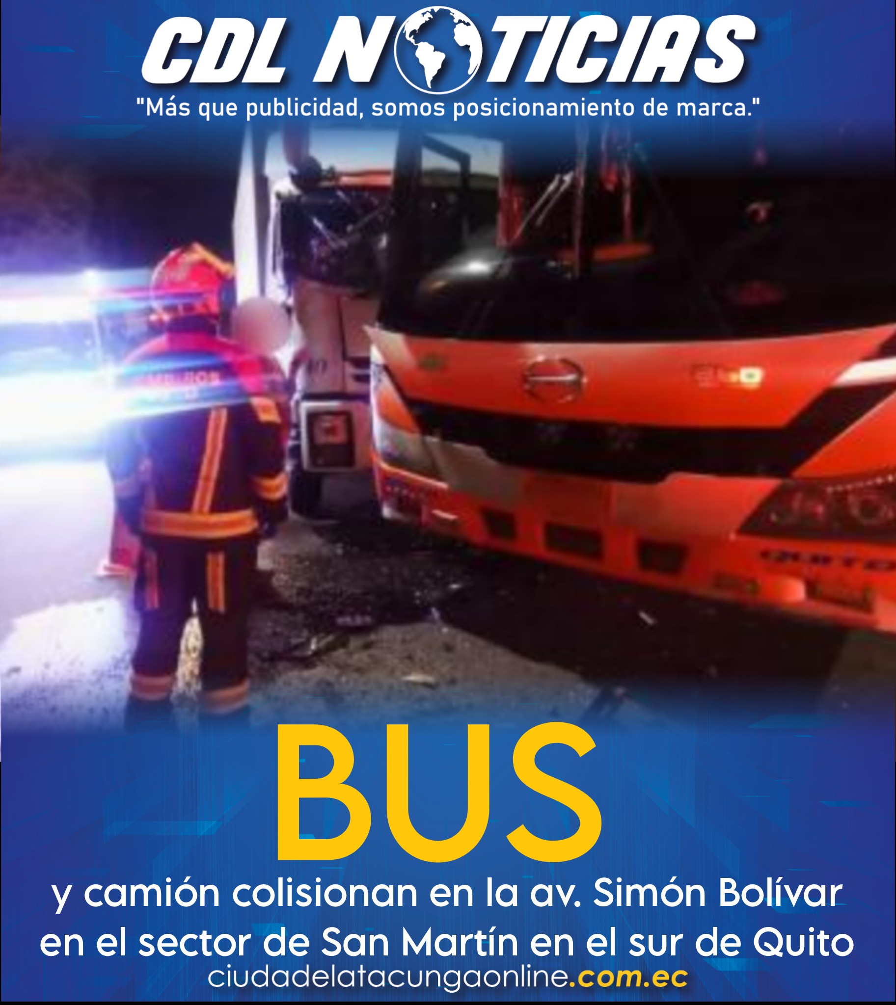 Bus y camión colisionan en la av. Simón Bolívar en el sector de San Martín en el sur de Quito