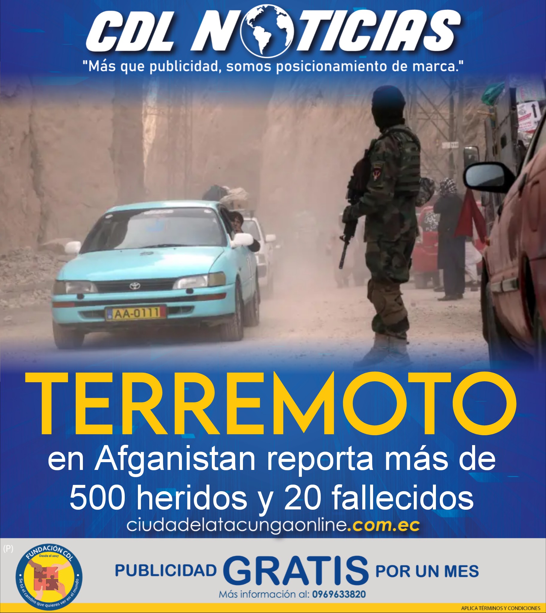 Terremoto en Afganistan reporta más de 500 heridos y 20 fallecidos