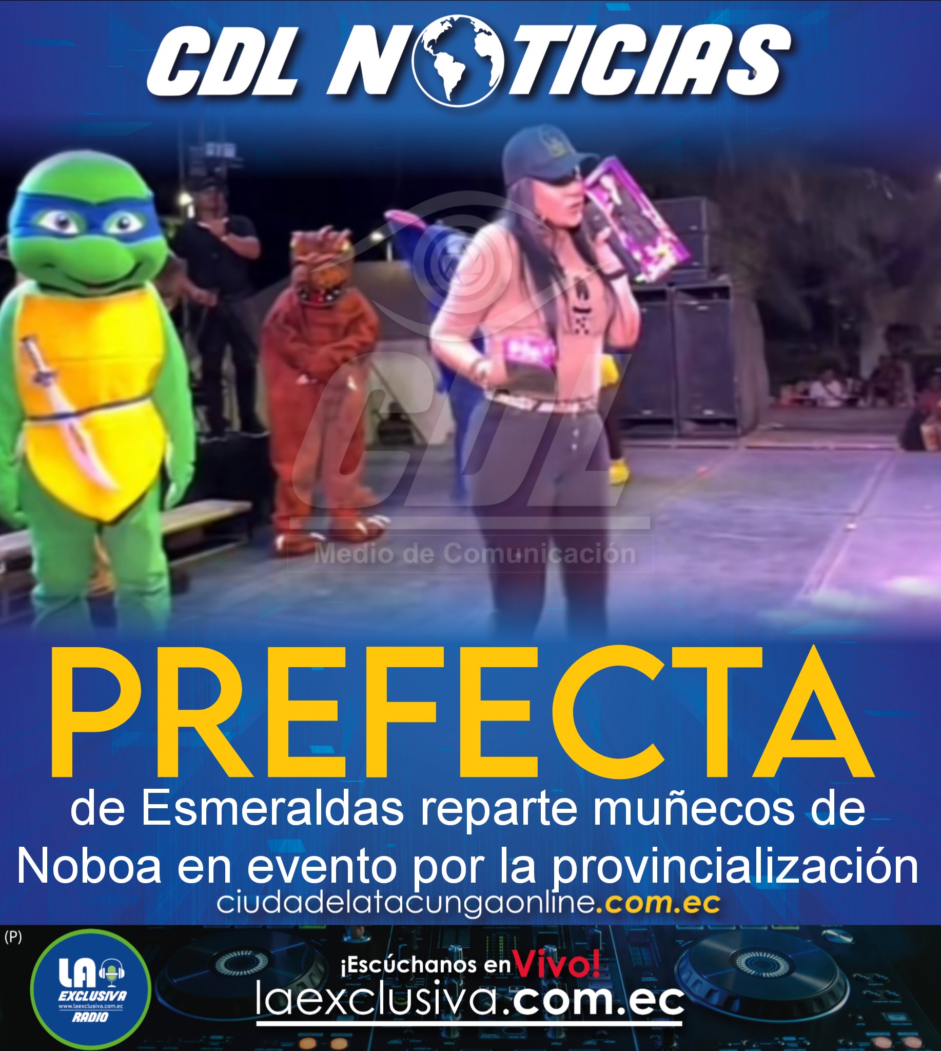 Prefecta de Esmeraldas reparte muñecos de Noboa en evento por la provincialización