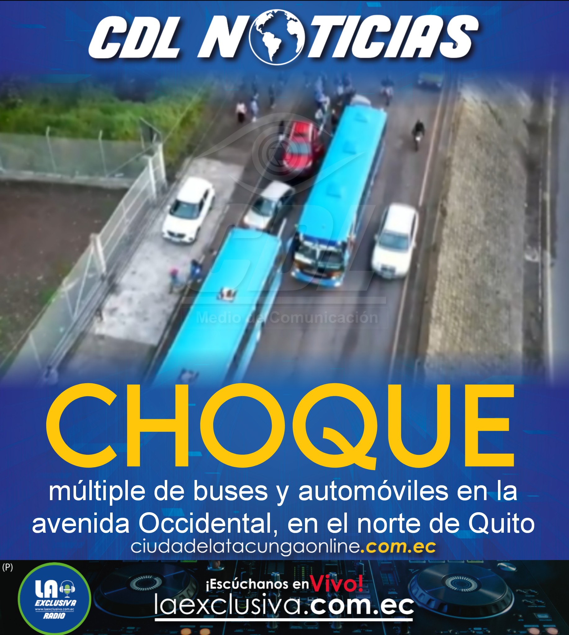 Choque múltiple de buses y automóviles en la avenida Occidental, en el norte de Quito