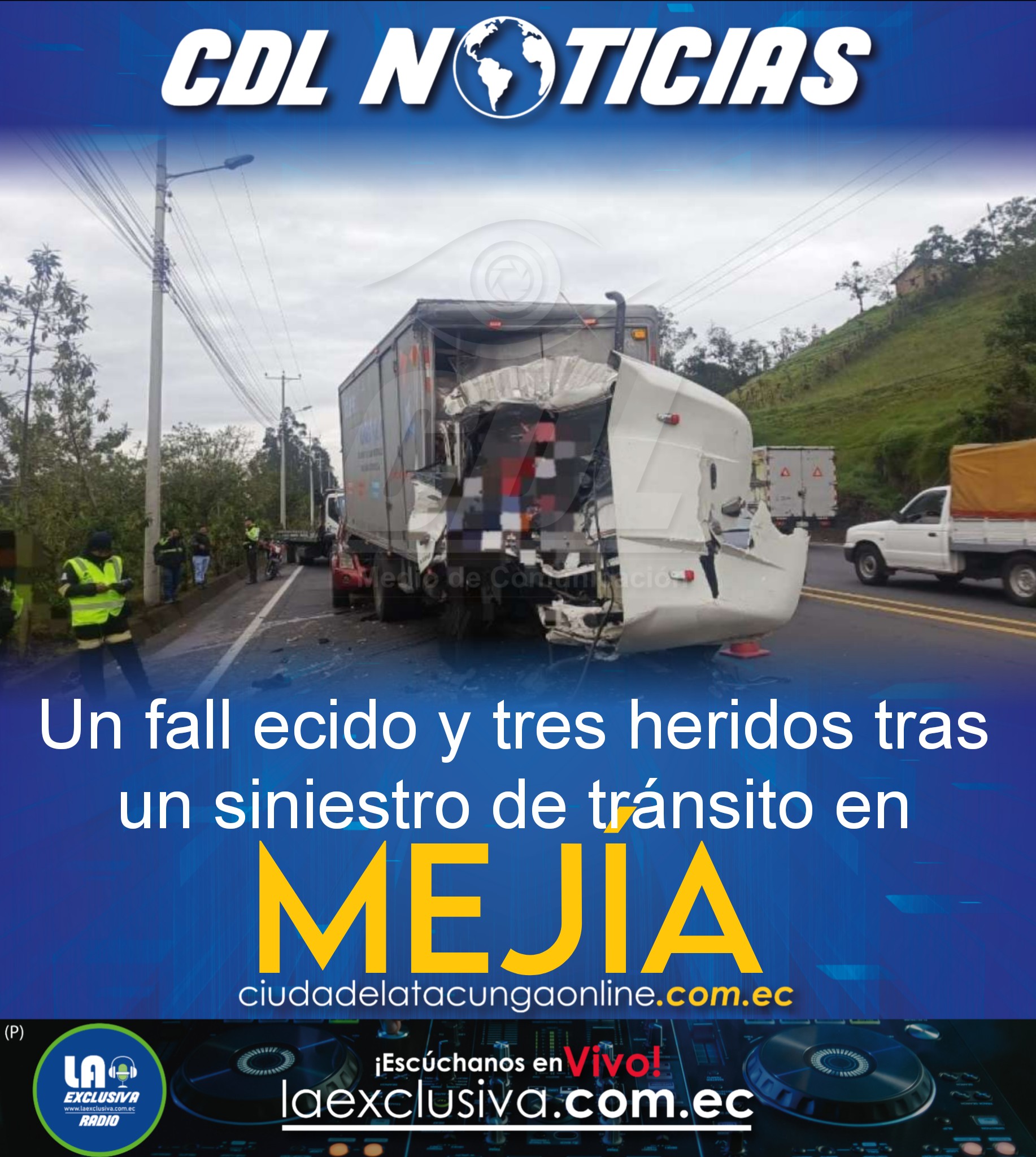 Un fall ecido y tres heridos tras un siniestro de tránsito en Mejía