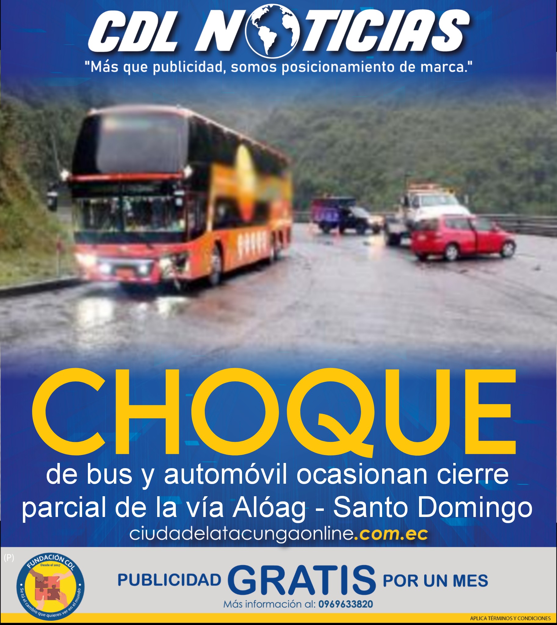 Choque de bus y automóvil ocasionan cierre parcial de la vía Alóag – Santo Domingo