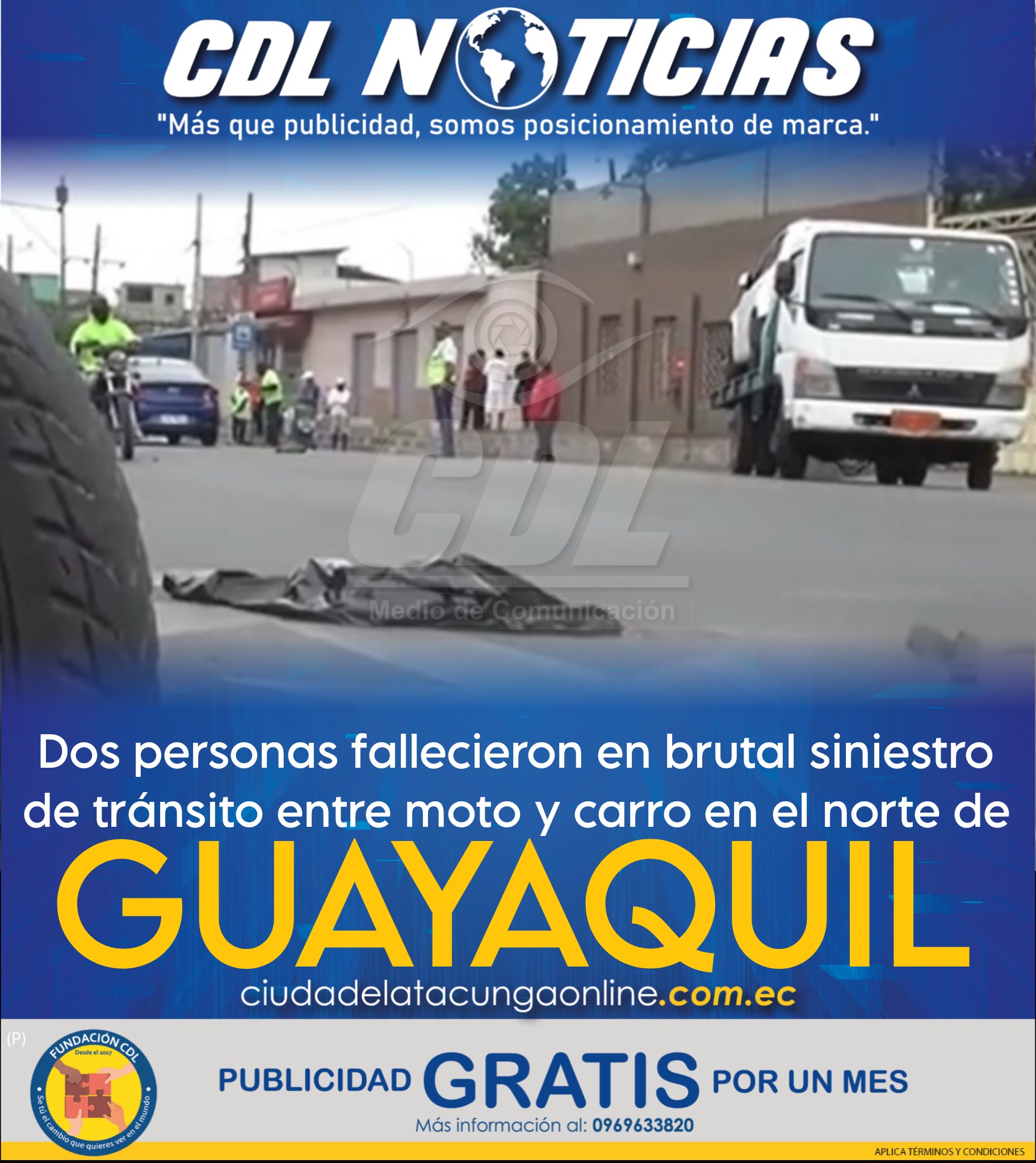 Dos personas fallecieron en brutal siniestro de tránsito entre moto y carro en el norte de Guayaquil