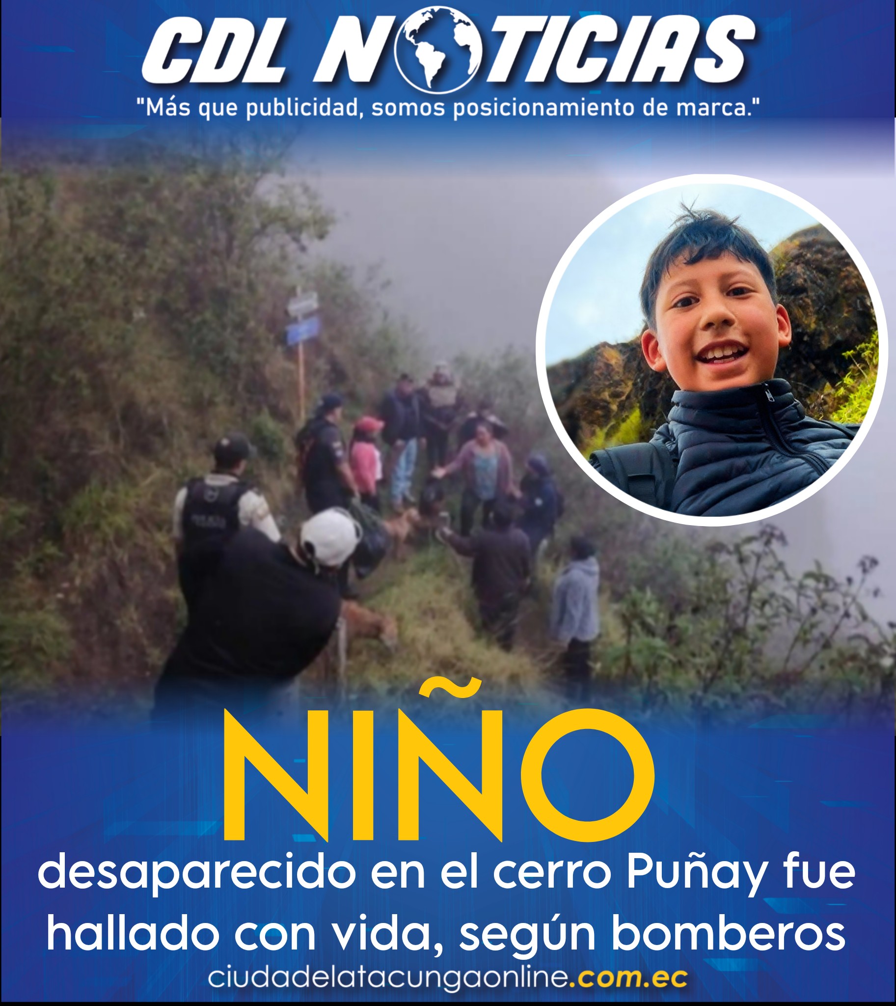 Niño desaparecido en el cerro Puñay fue hallado con vida, según bomberos