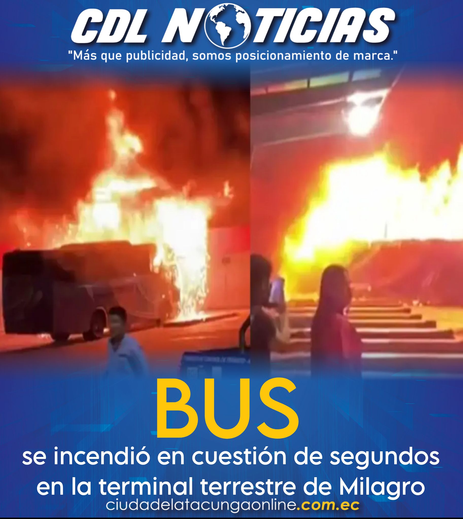 Guayas: Un bus se incendió en cuestión de segundos en la terminal terrestre de Milagro