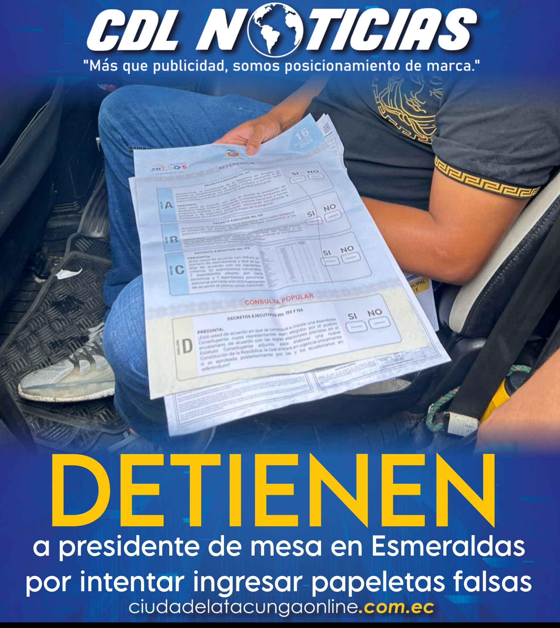 Detienen a presidente de mesa en Esmeraldas por intentar ingresar papeletas falsas