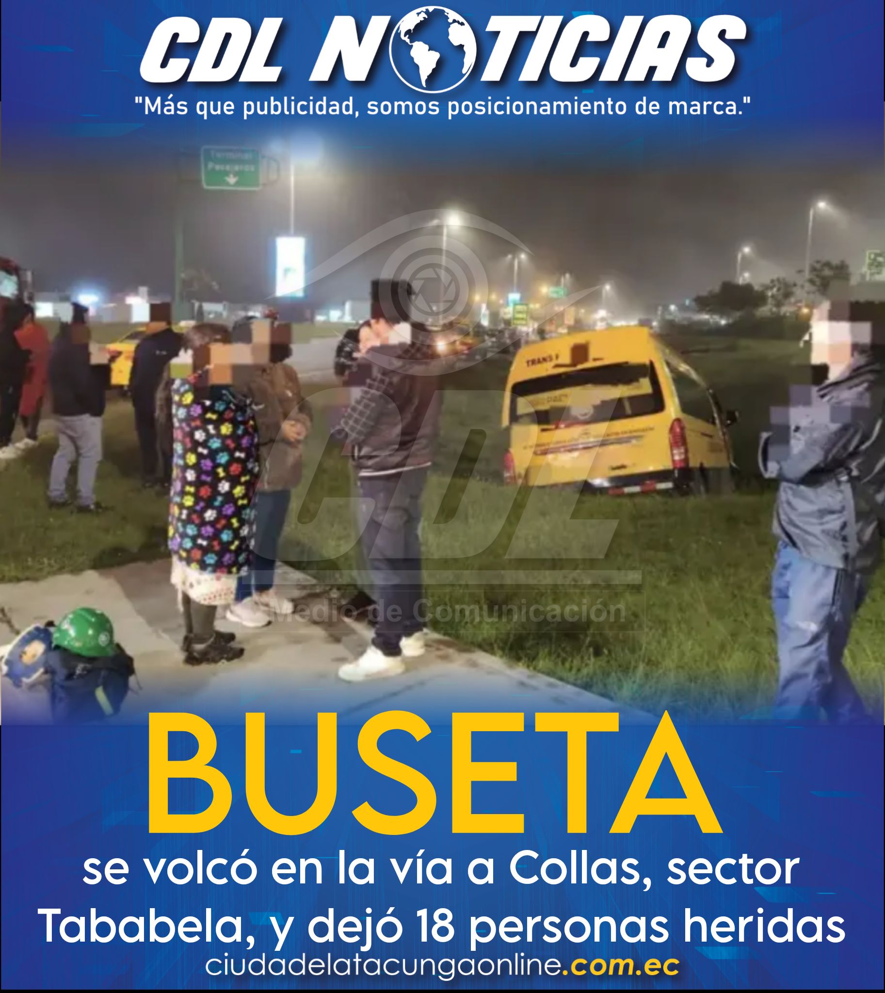 Buseta se volcó en la vía a Collas, sector Tababela, y dejó 18 personas heridas