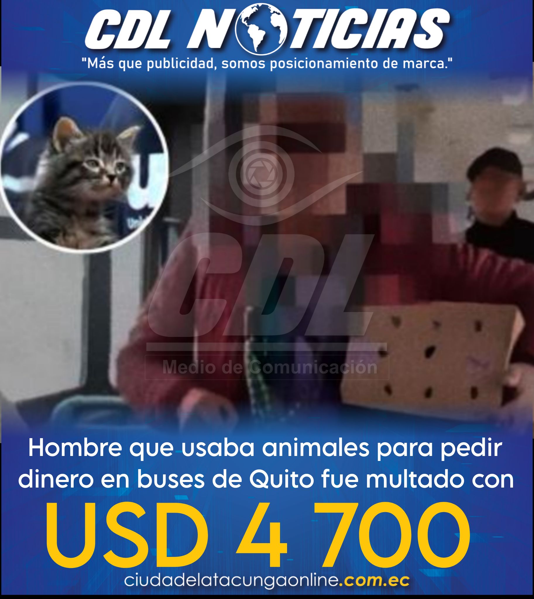 Hombre que usaba animales para pedir dinero en buses de Quito fue multado con USD 4 700