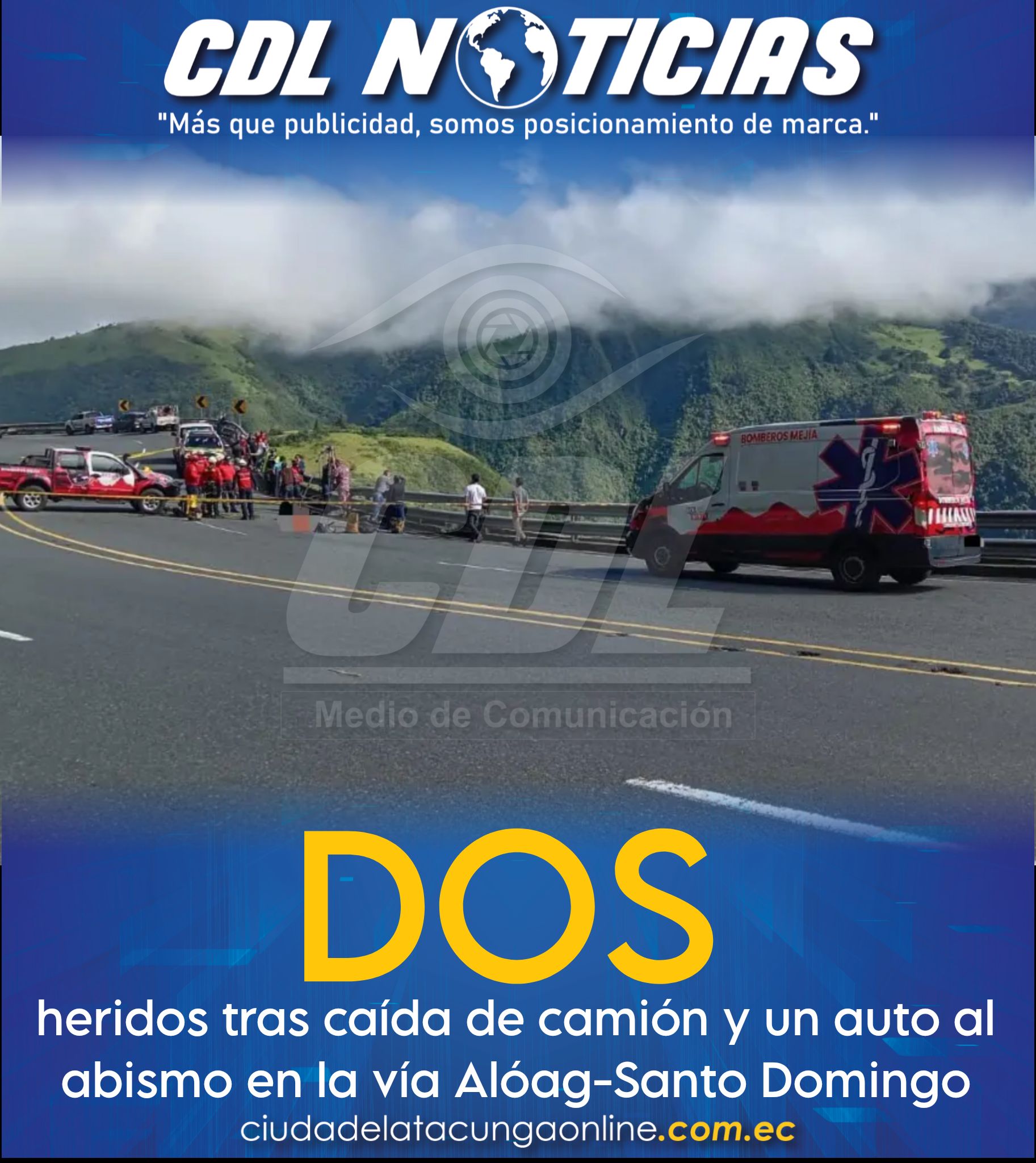 Dos heridos tras caída de camión y un auto al abismo en la vía Alóag-Santo Domingo