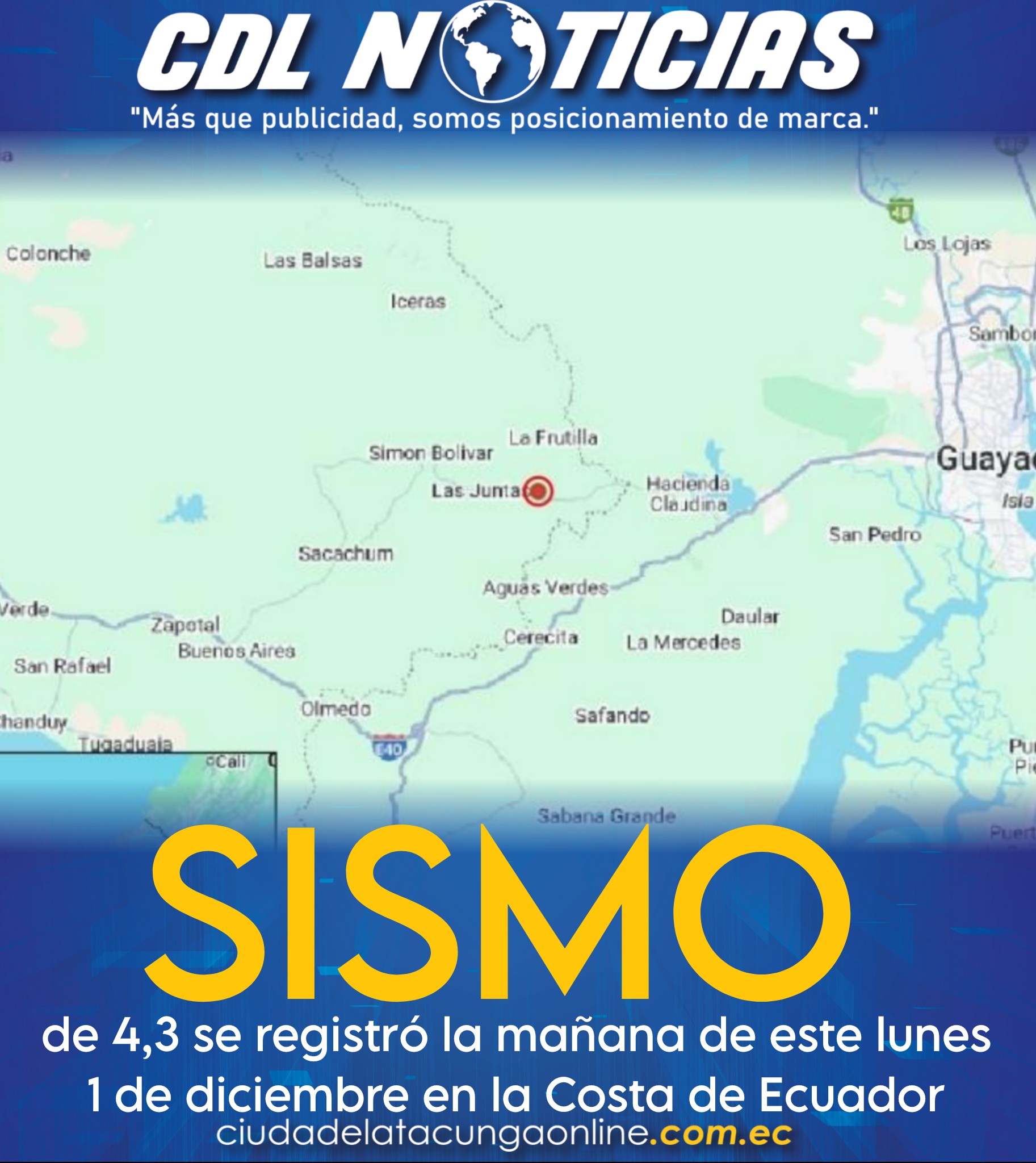 Un sismo de 4,3 se registró la mañana de este lunes 1 de diciembre en la Costa de Ecuador