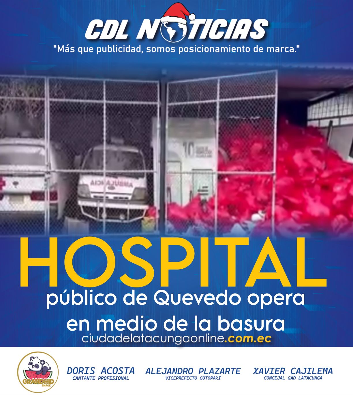 Hospital público de Quevedo opera en medio de la basura