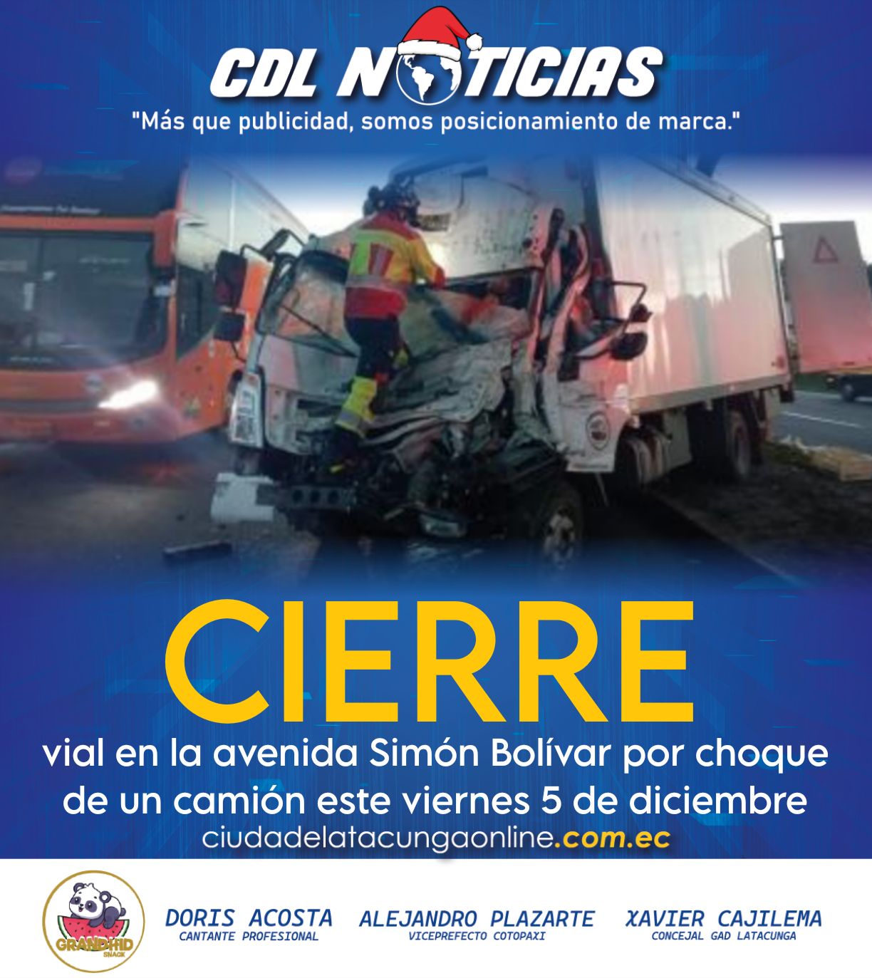 Cierre vial en la avenida Simón Bolívar por choque de un camión este viernes 5 de diciembre