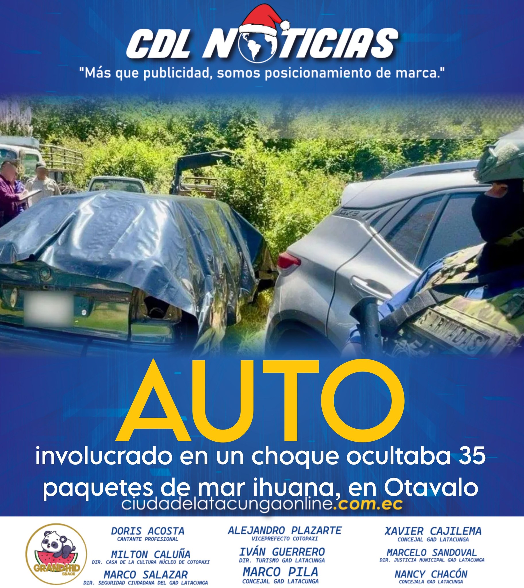 Un auto involucrado en un choque ocultaba 35 paquetes de mar ihuana, en Otavalo