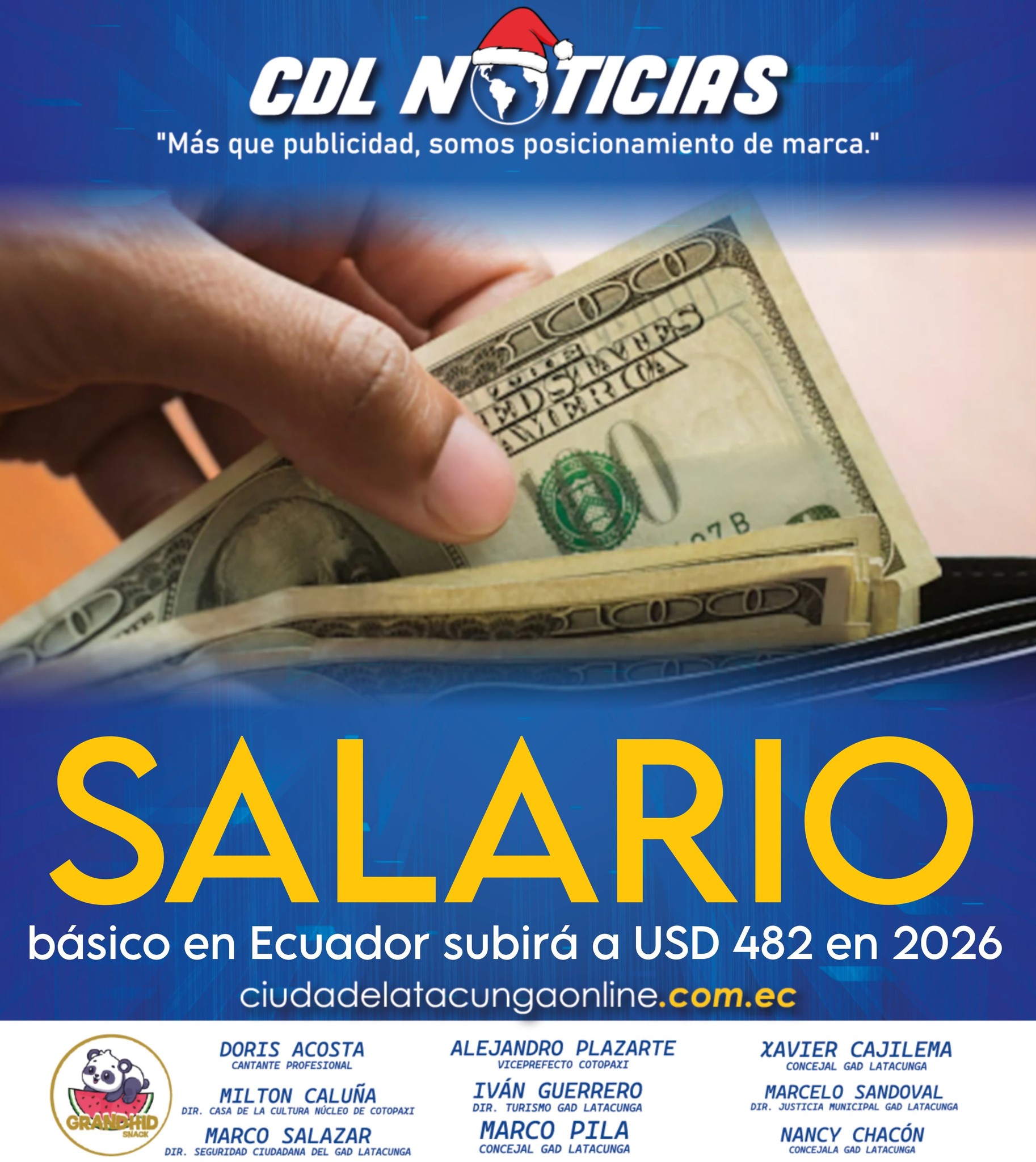 Salario básico en Ecuador subirá a USD 482 en 2026