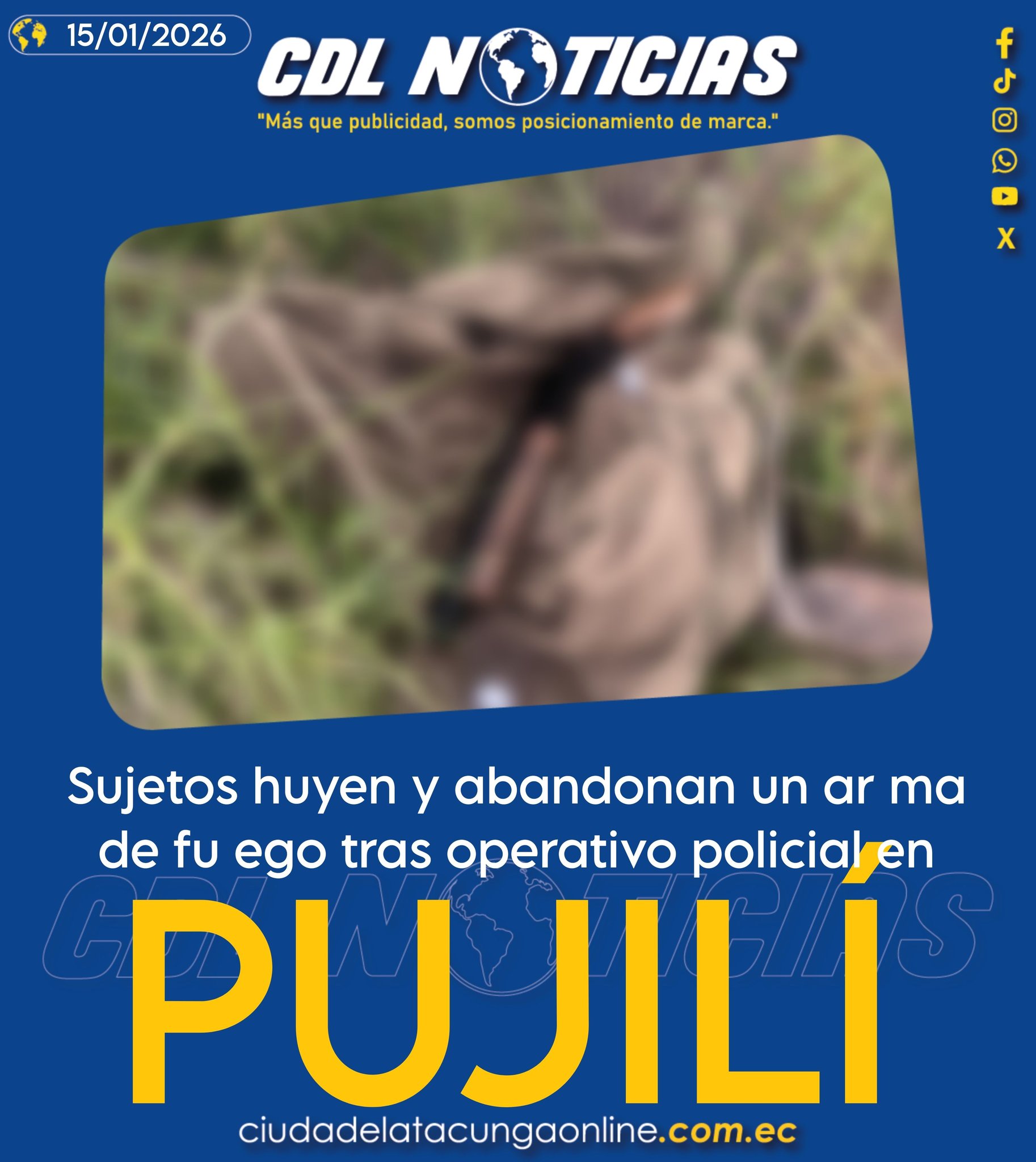 Sujetos huyen y abandonan un arma de fuego tras operativo policial en Pujilí