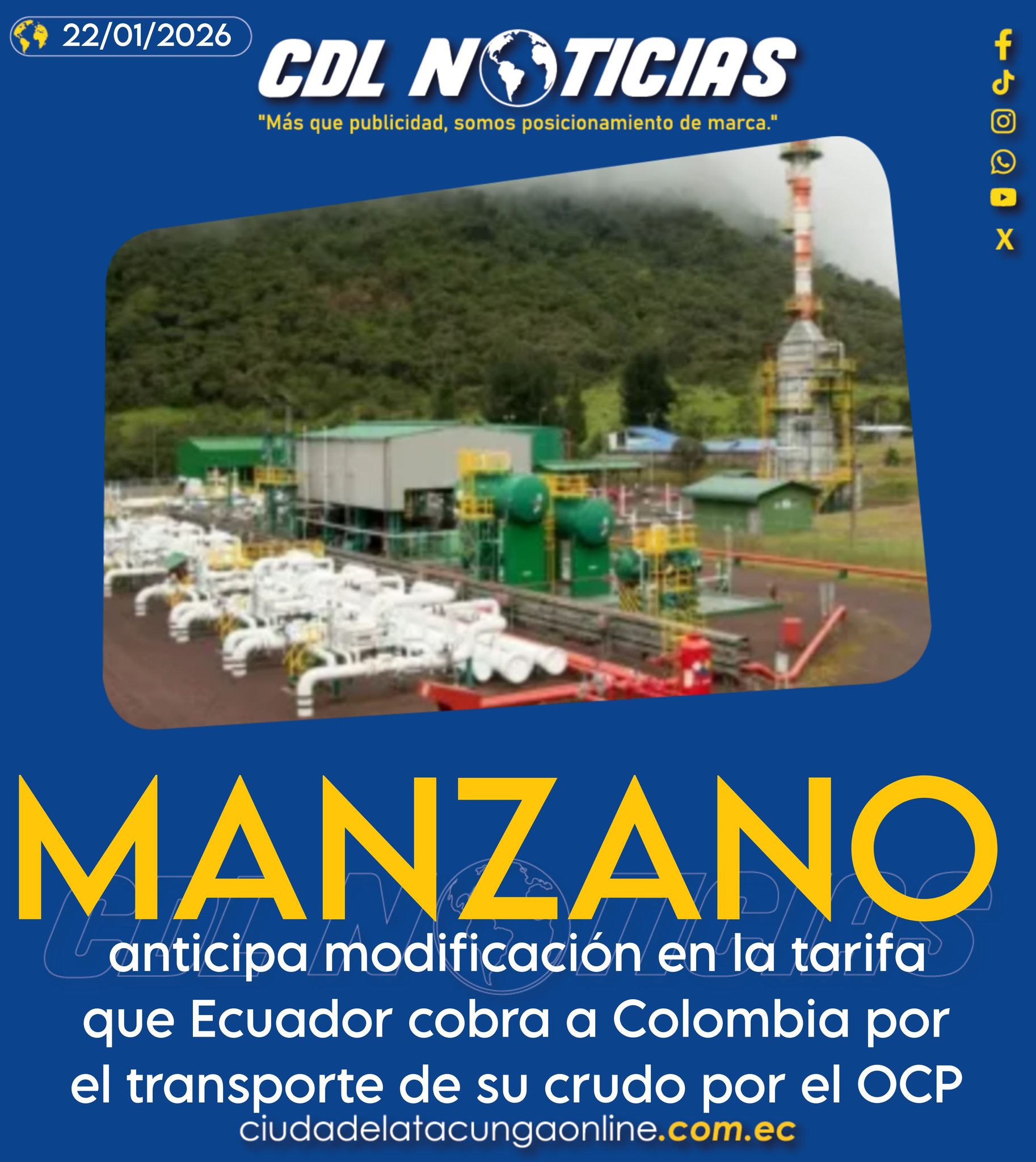 Inés Manzano anticipa modificación en la tarifa que Ecuador cobra a Colombia por el transporte de su crudo por el OCP