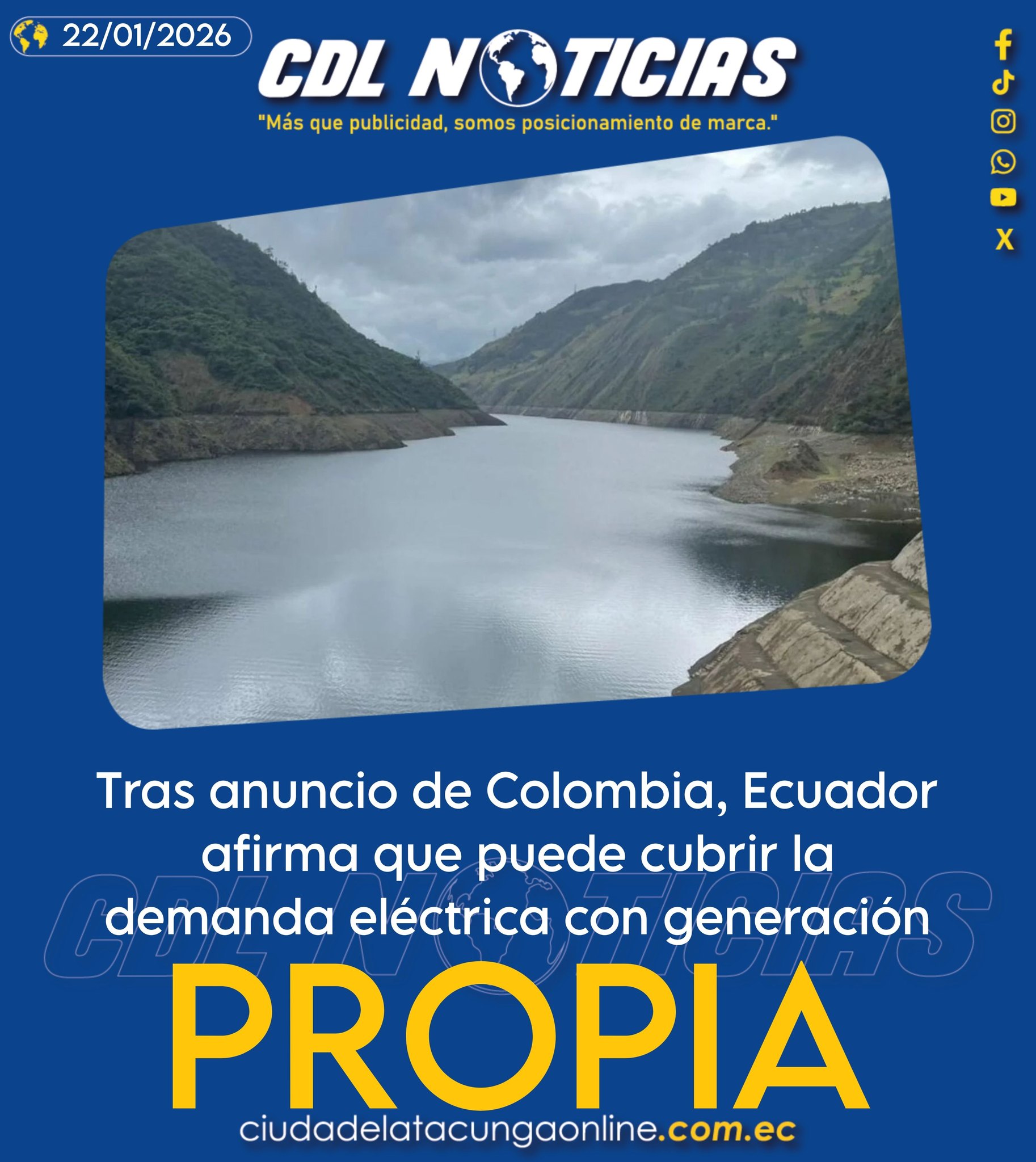 Tras anuncio de Colombia, Ecuador afirma que puede cubrir la demanda eléctrica con generación propia