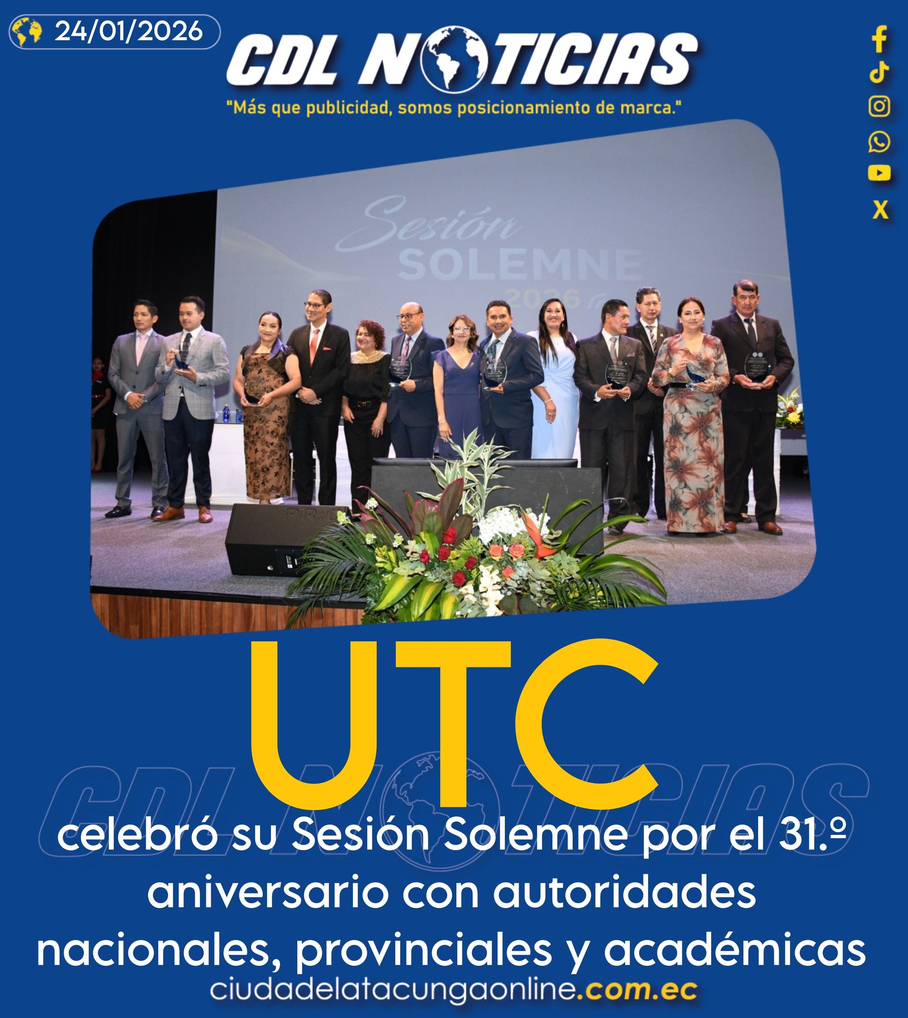 La Universidad Técnica de Cotopaxi celebró su Sesión Solemne por el 31.º aniversario con autoridades nacionales, provinciales y académicas