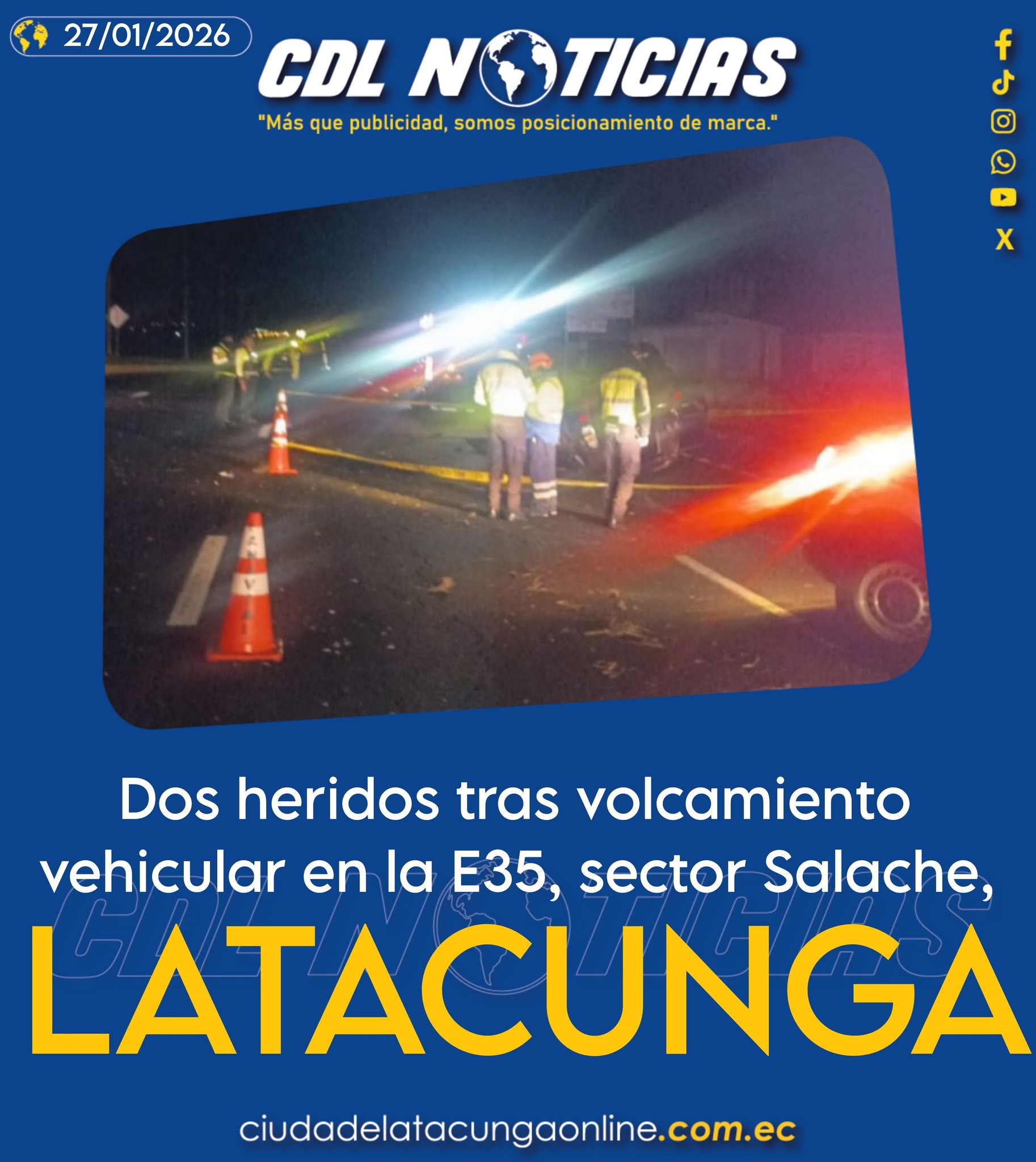 Dos heridos tras volcamiento vehicular en la E35, sector Salache, Latacunga