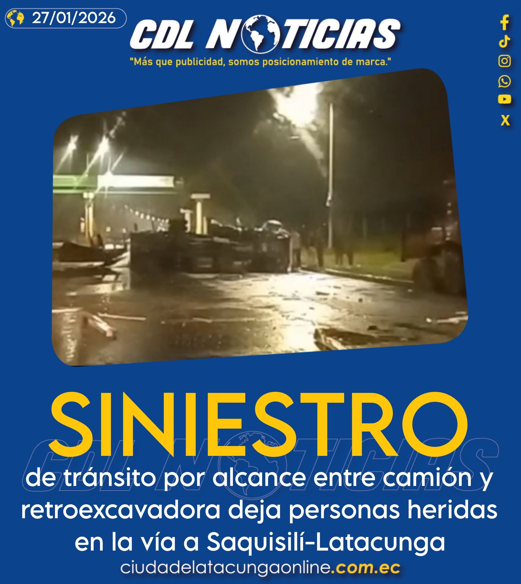 Accidente de tránsito por alcance entre camión y retroexcavadora deja personas heridas en la vía a Saquisilí-Latacunga