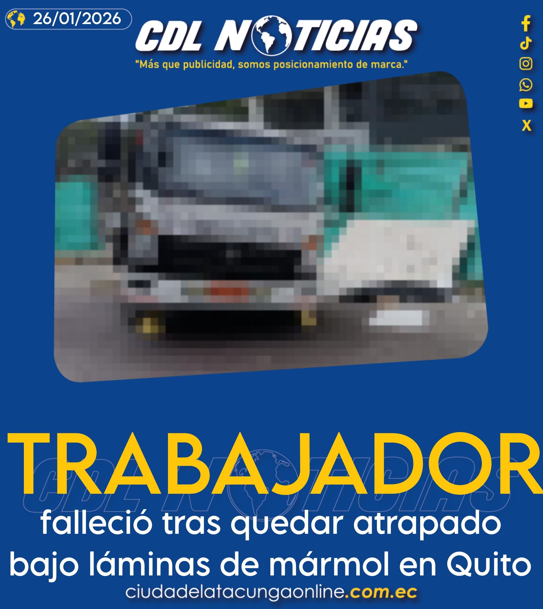 Trabajador falleció tras quedar atrapado bajo láminas de mármol en Quito