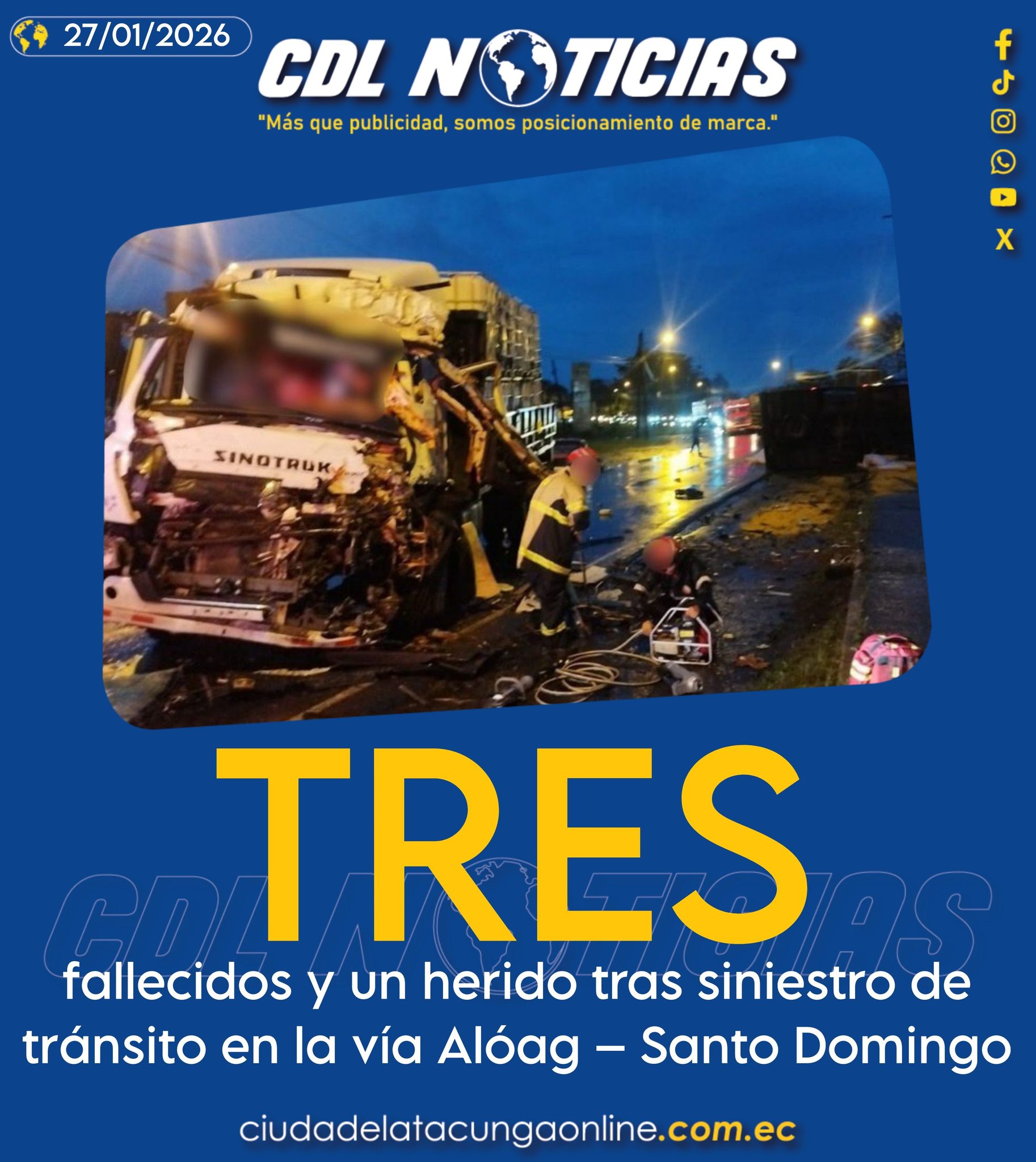 Tres fallecidos y un herido tras siniestro de tránsito en la vía Alóag – Santo Domingo