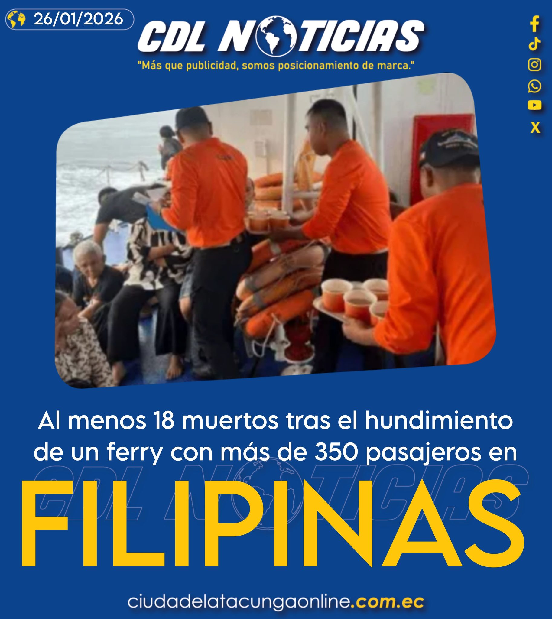 Al menos 18 muertos tras el hundimiento de un ferry con más de 350 pasajeros en Filipinas