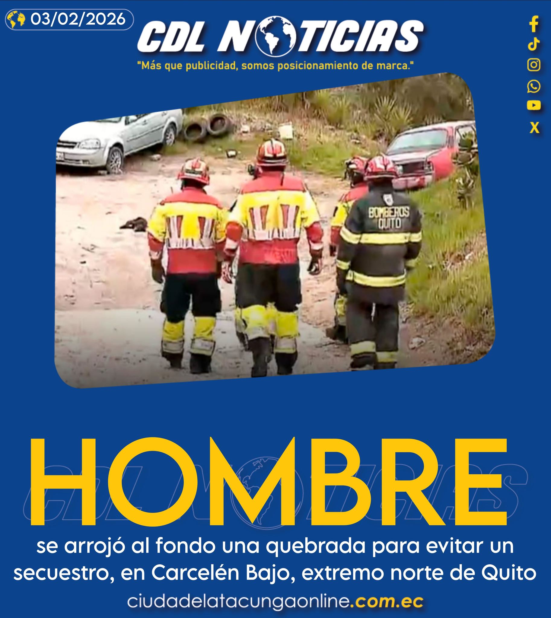 Un hombre se arrojó al fondo una quebrada para evitar un secuestro, en Carcelén Bajo, extremo norte de Quito