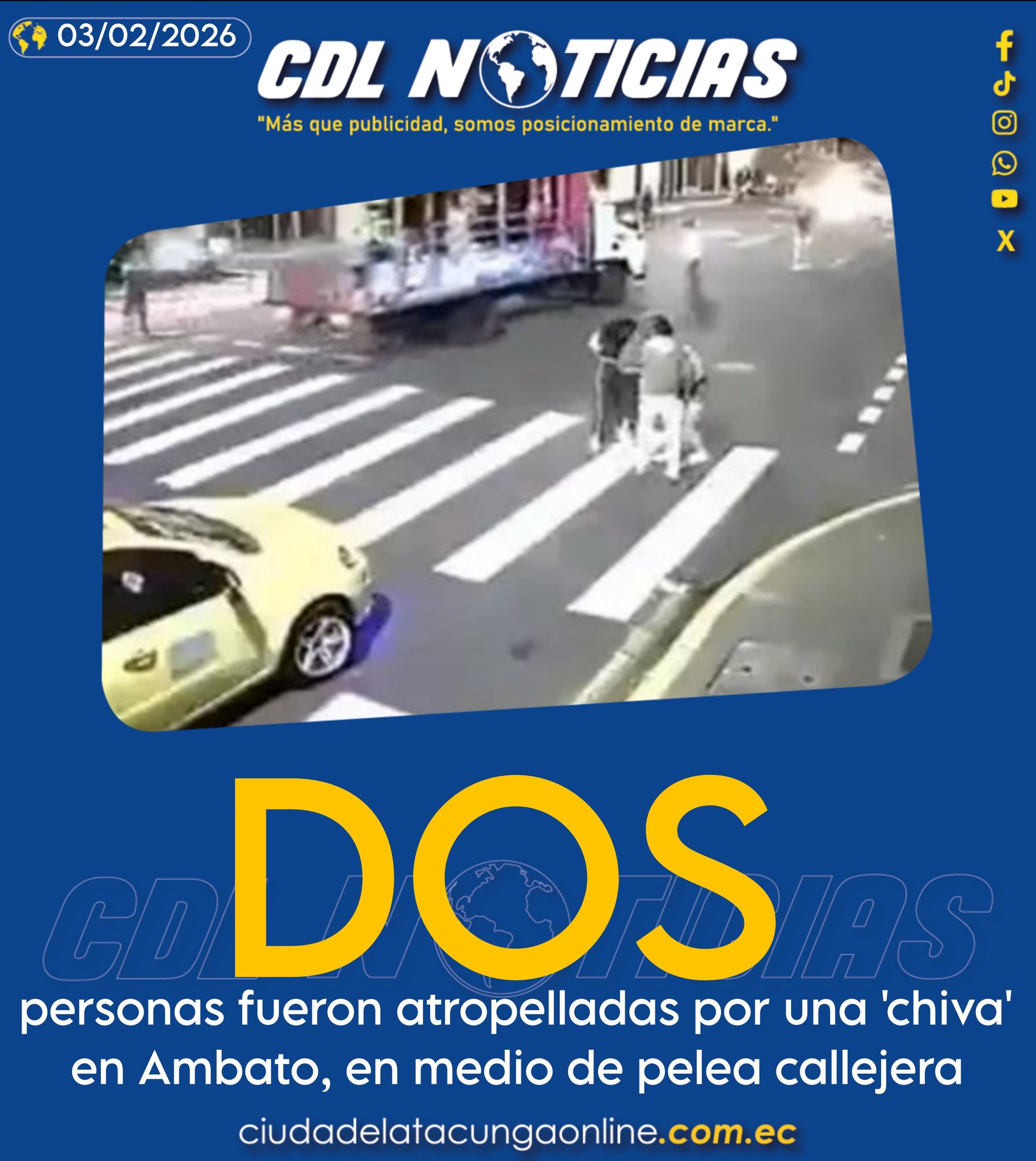 Dos personas fueron atropelladas por una ‘chiva’ en Ambato, en medio de pelea callejera