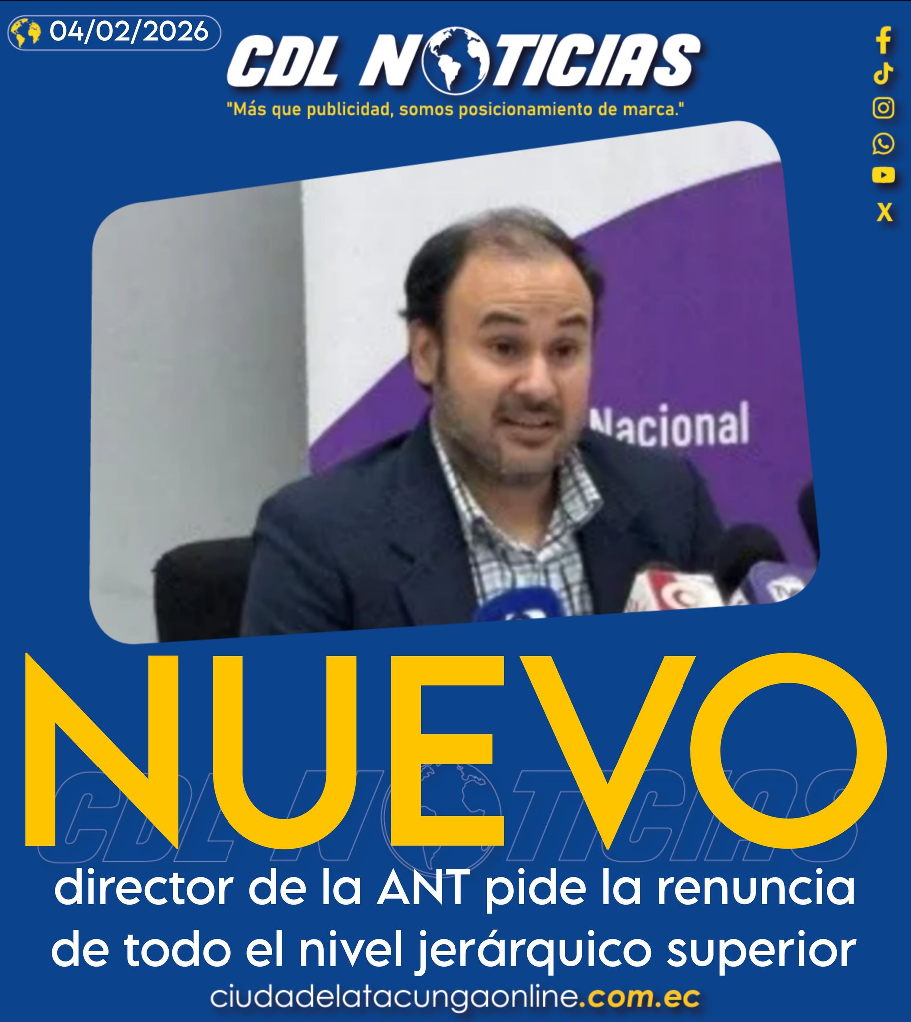 Nuevo director de la ANT pide la renuncia de todo el nivel jerárquico superior