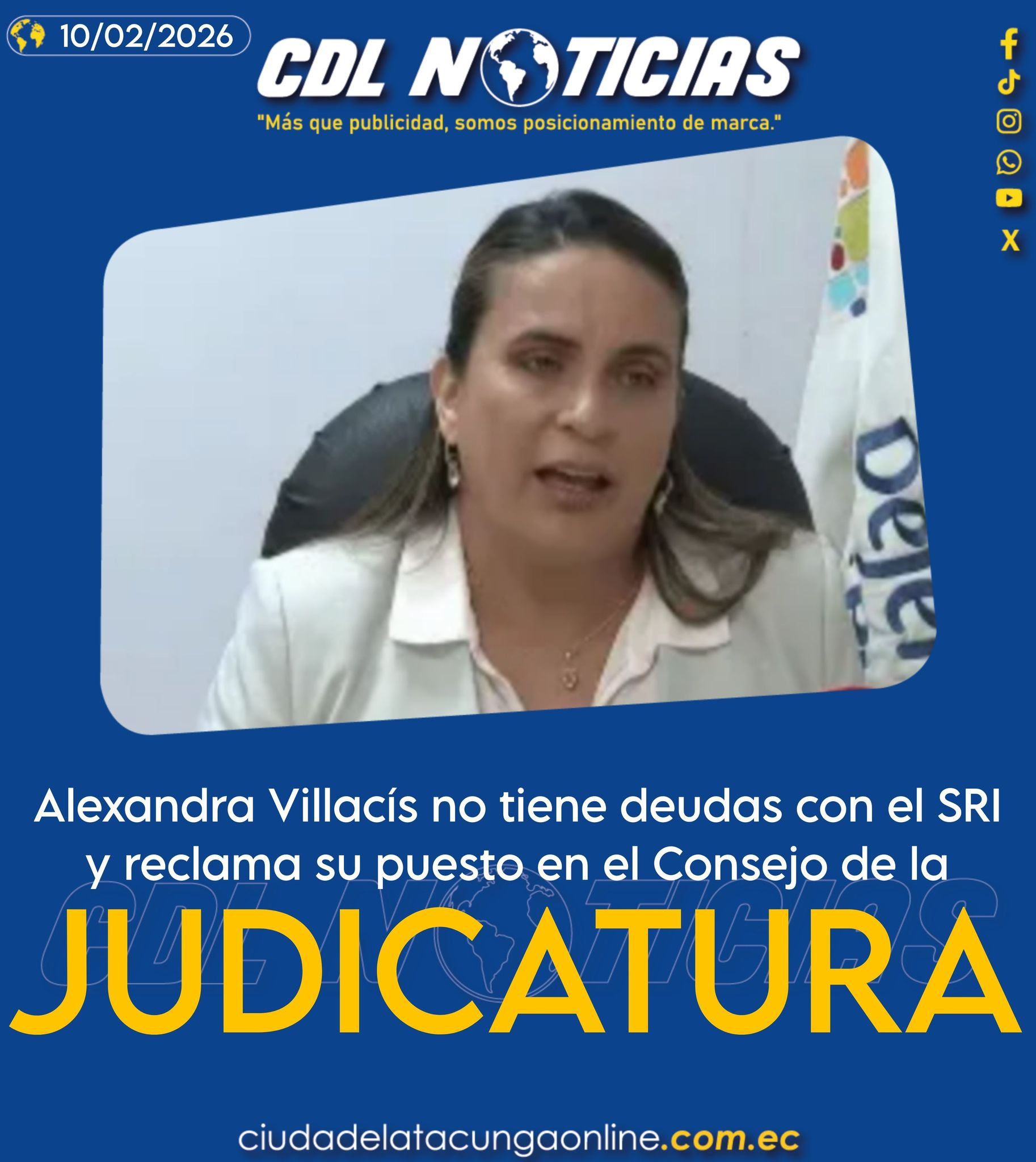 Alexandra Villacís no tiene deudas con el SRI y reclama su puesto en el Consejo de la Judicatura
